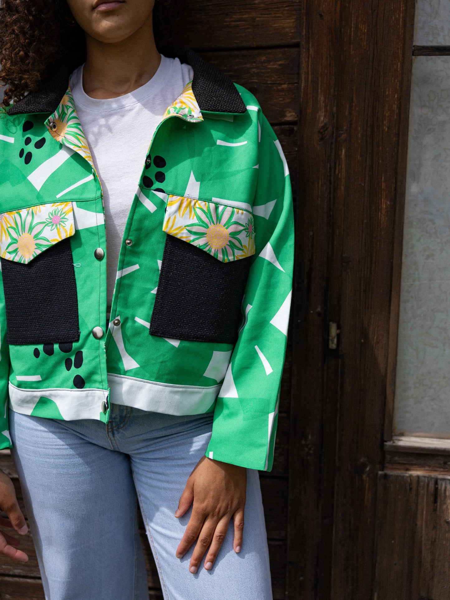 Veste droite feuillage vert