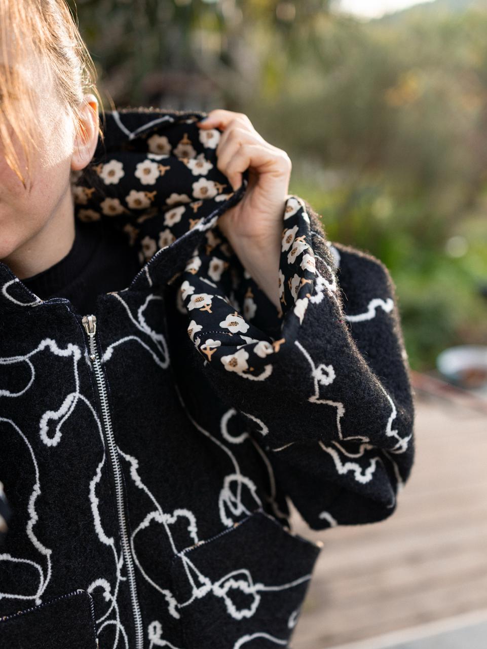 VESTE BLOUSON À CAPUCHE LAINAGE TEXTURÉ