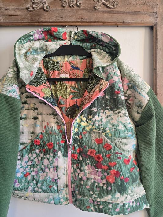 VESTE BLOUSON À CAPUCHE MATELASSÉ IMPRIME PRAIRIE