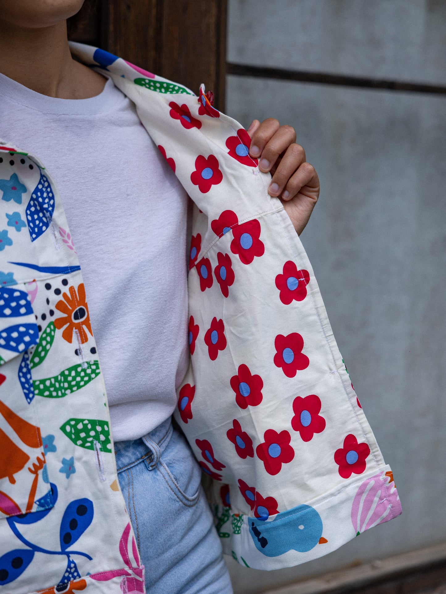 Veste droite oiseaux et fleurs