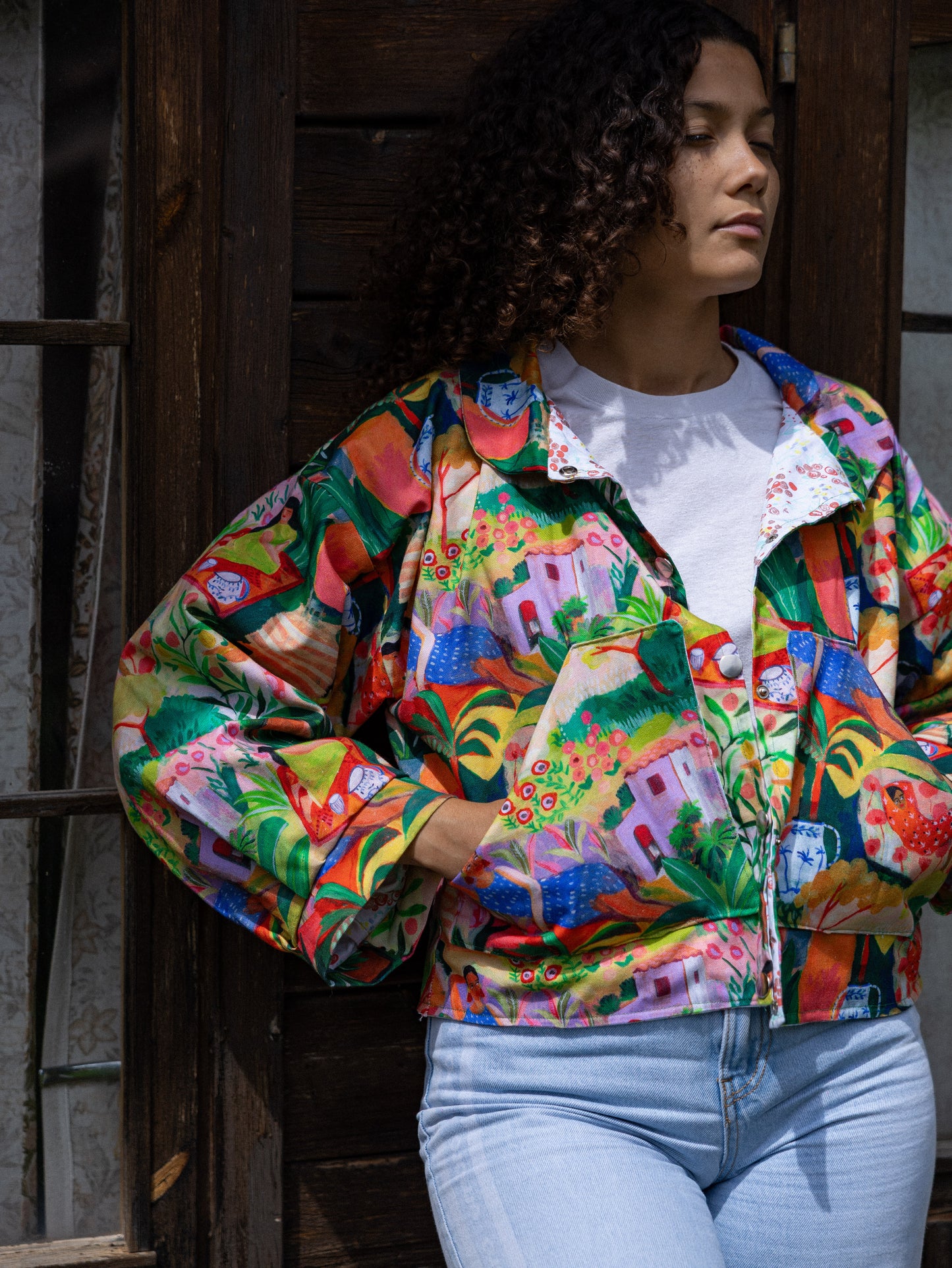 Veste blouson courte imprimé gauguin