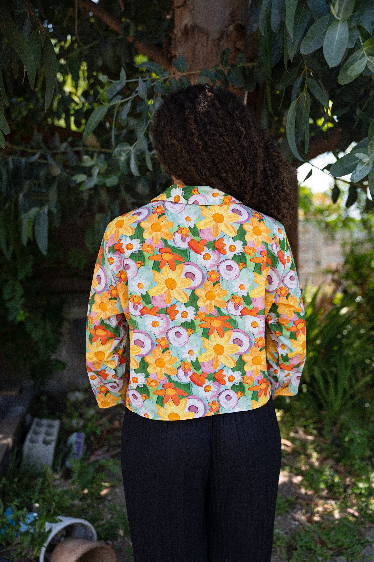 chemise crop courte manche 3/4 motif végétale
