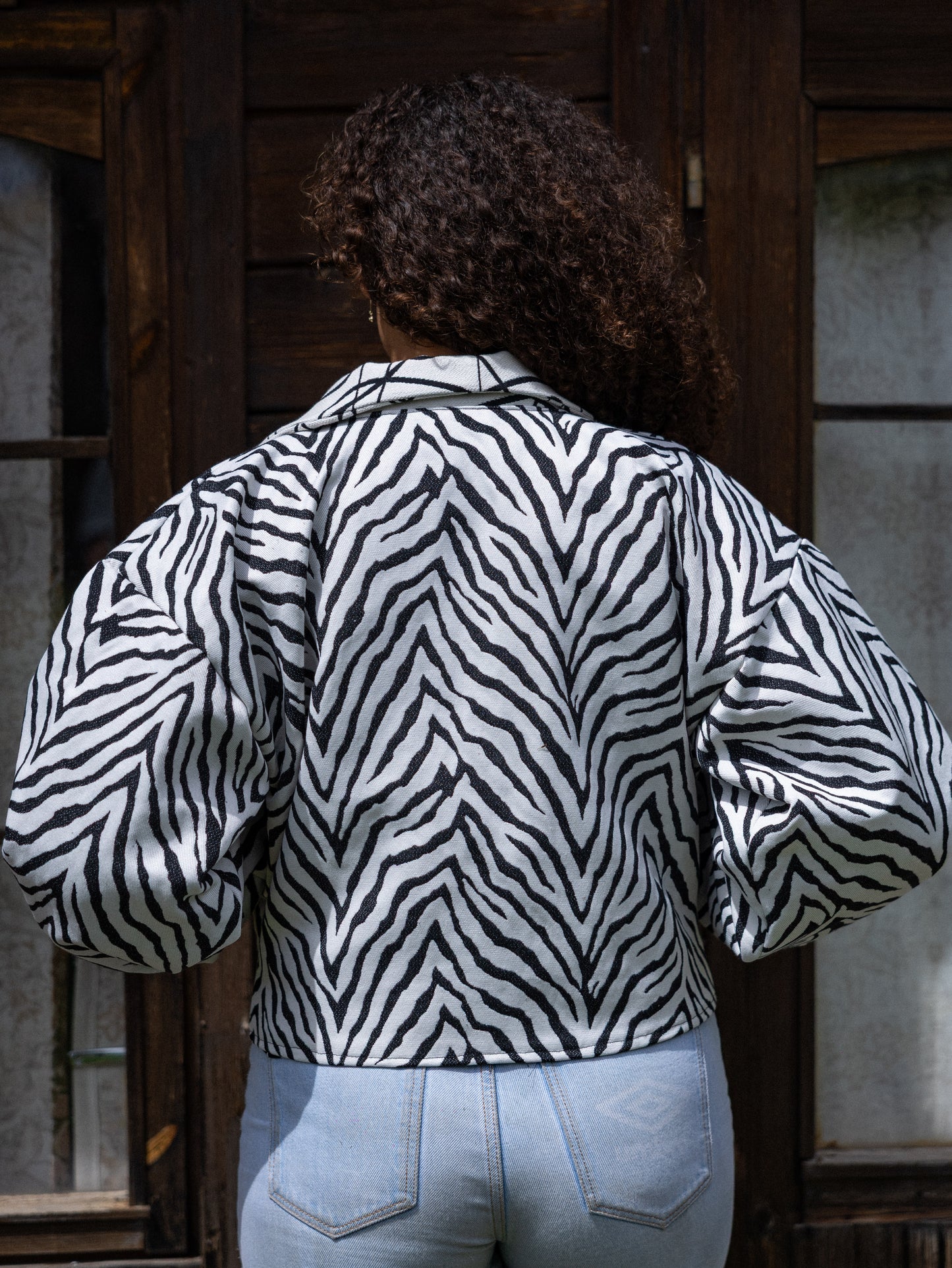 Veste blouson courte imprimé zebre