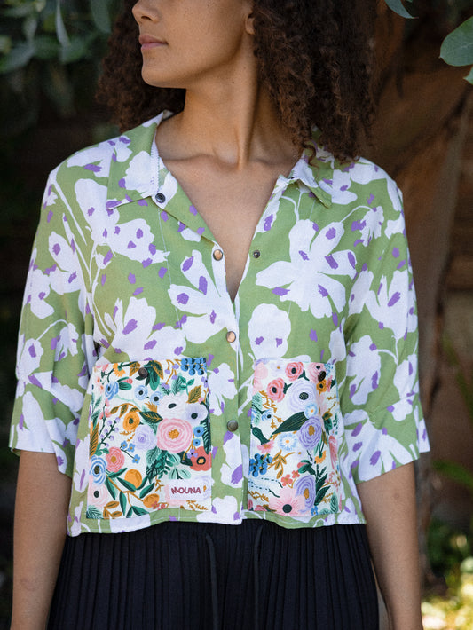 chemise courte crop verte popeline de coton