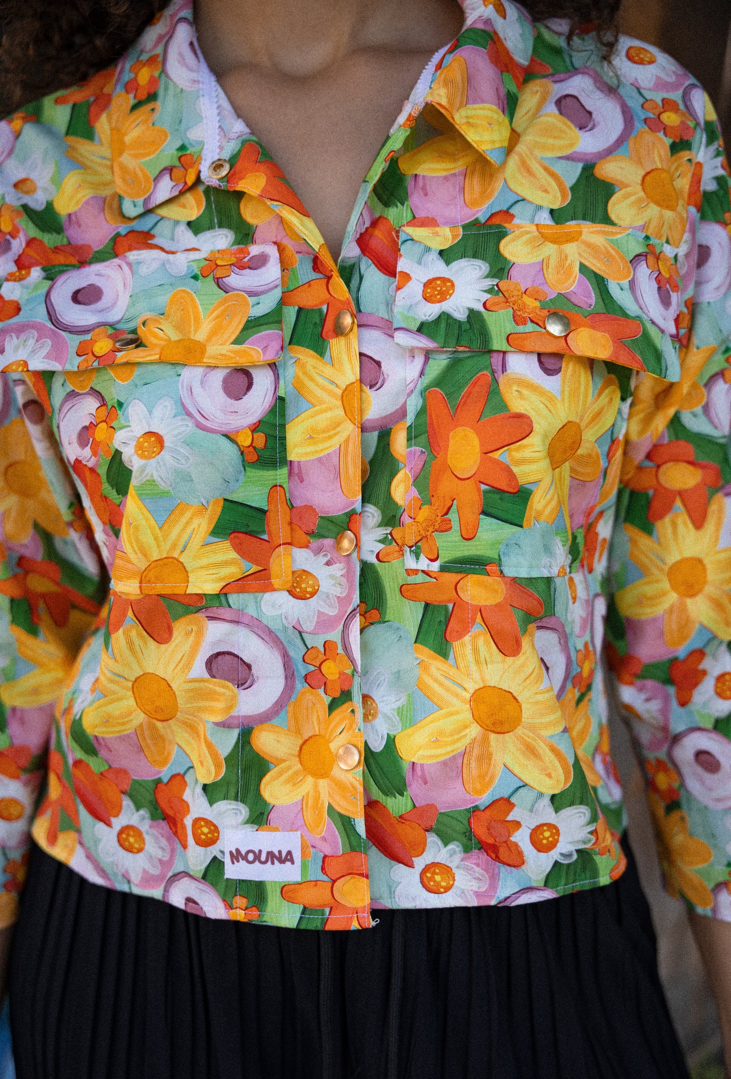 chemise crop courte manche 3/4 motif végétale