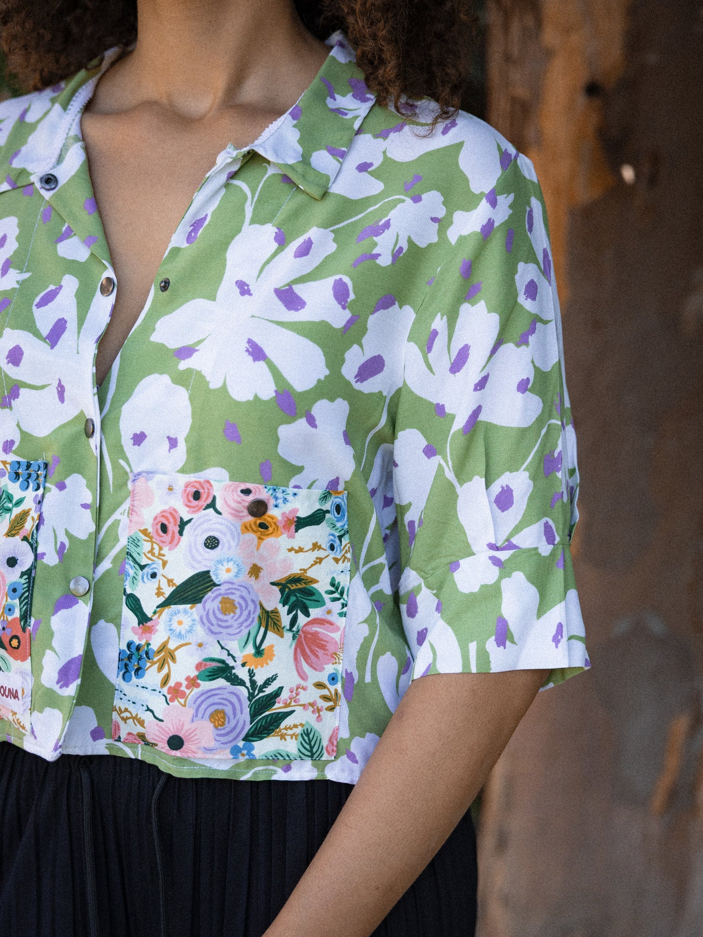 chemise courte crop verte popeline de coton