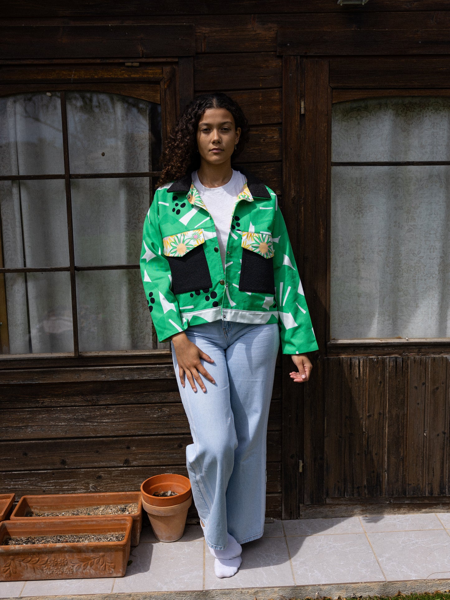 Veste droite feuillage vert