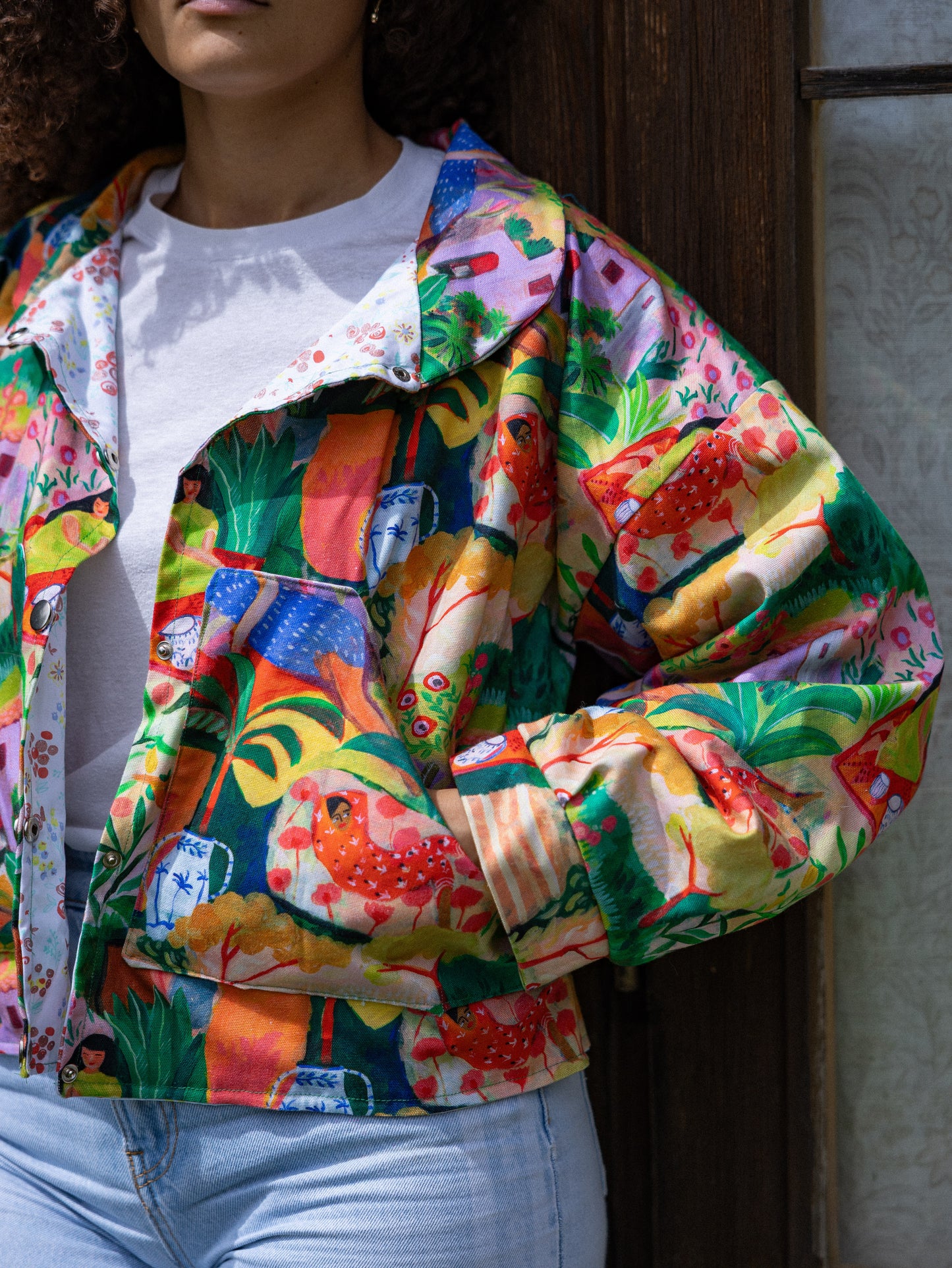 Veste blouson courte imprimé gauguin