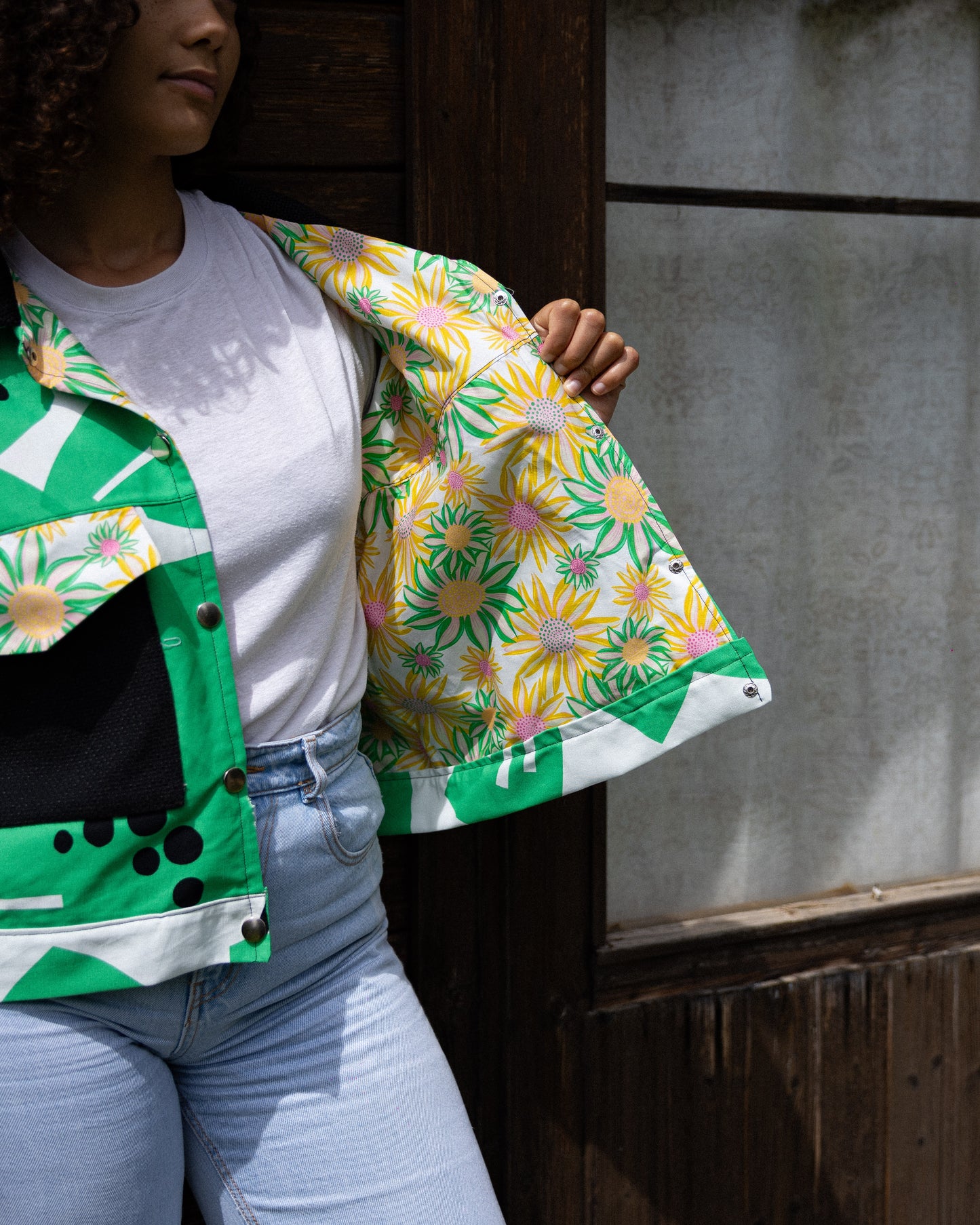Veste droite feuillage vert