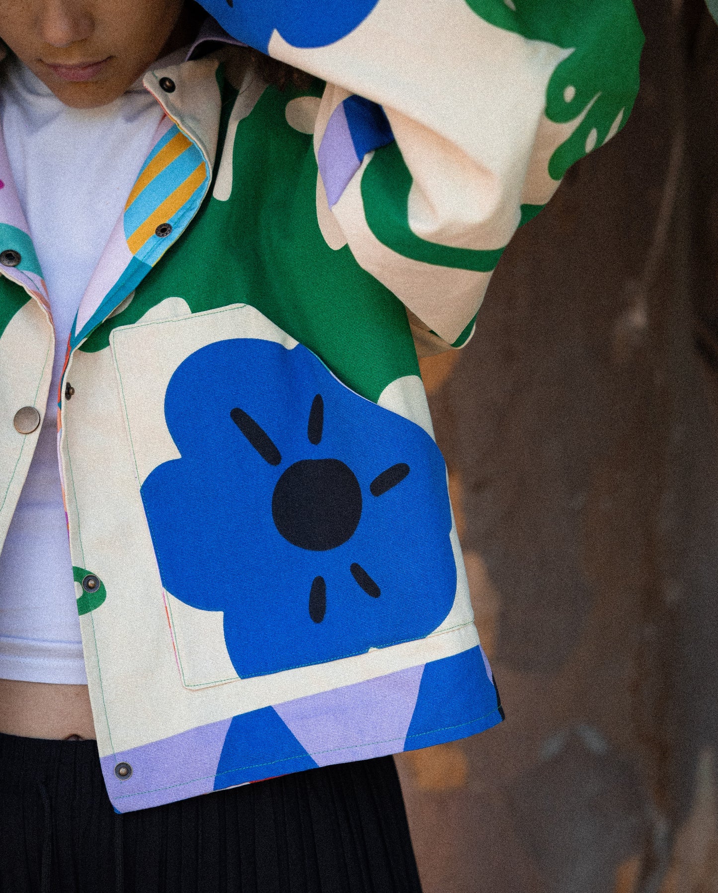 Veste blouson court motif végétal
