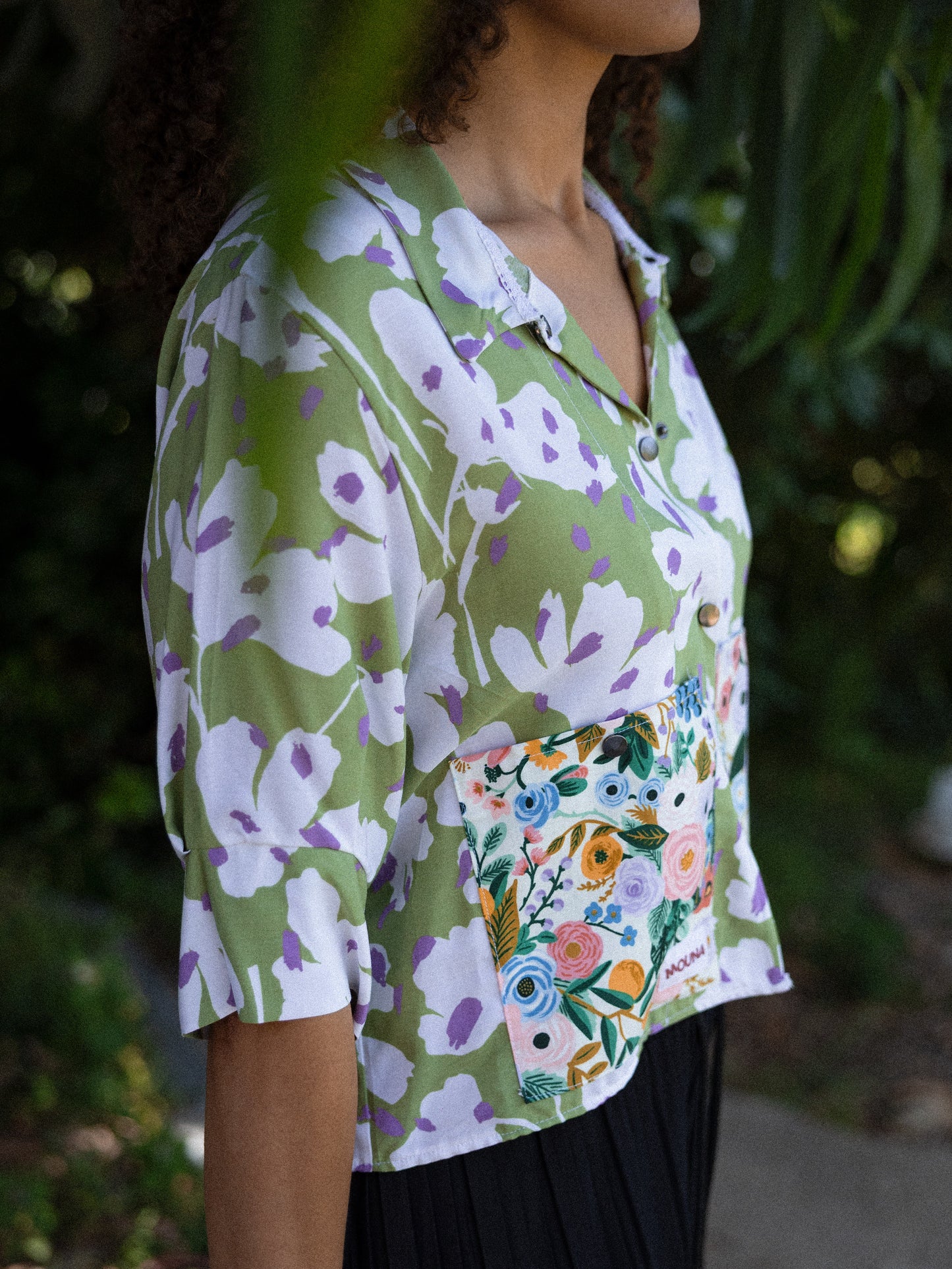 chemise courte crop verte popeline de coton