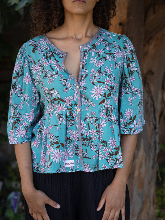 blouse à basque manche bouffante viscose