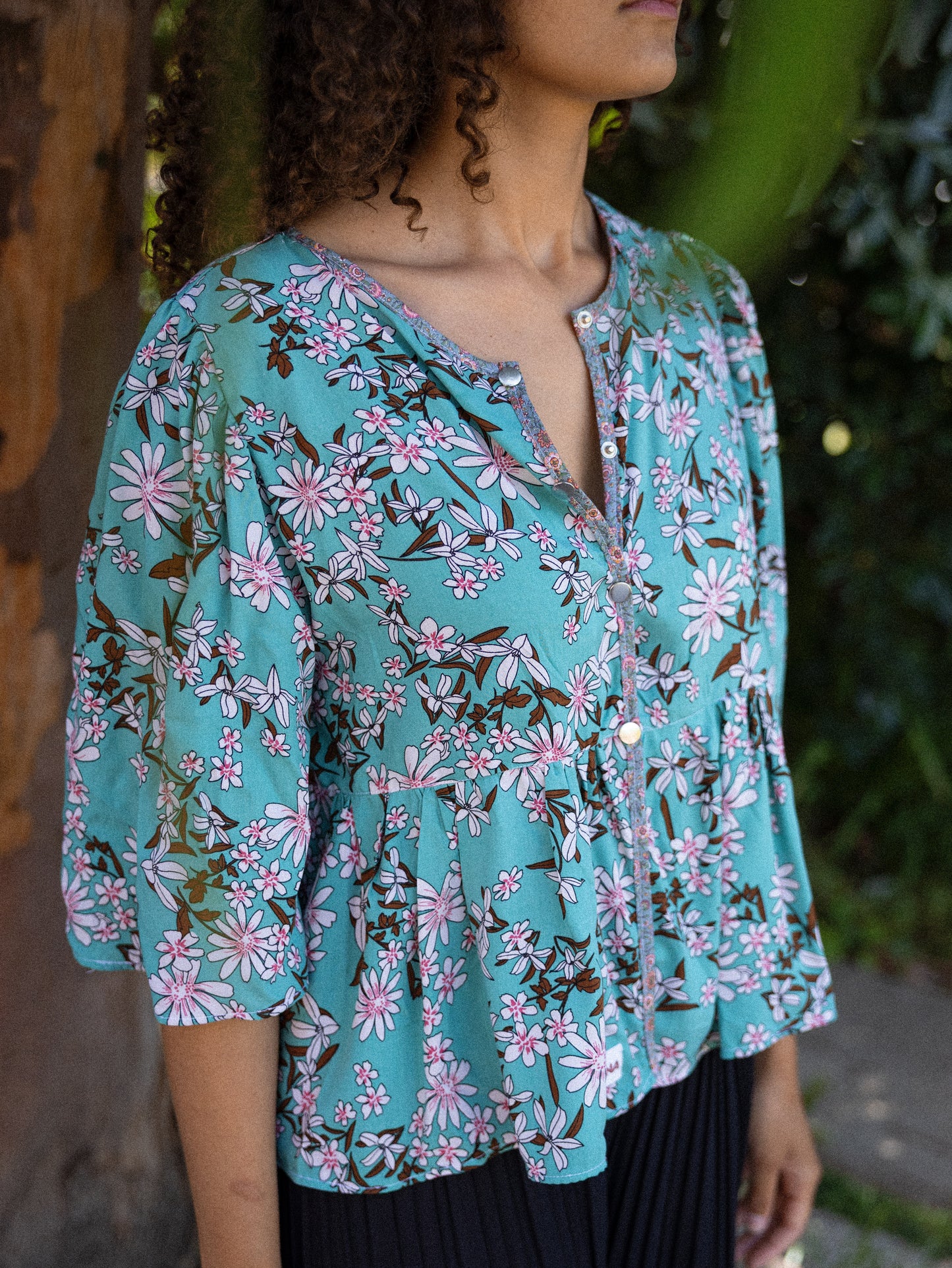 blouse à basque manche bouffante viscose
