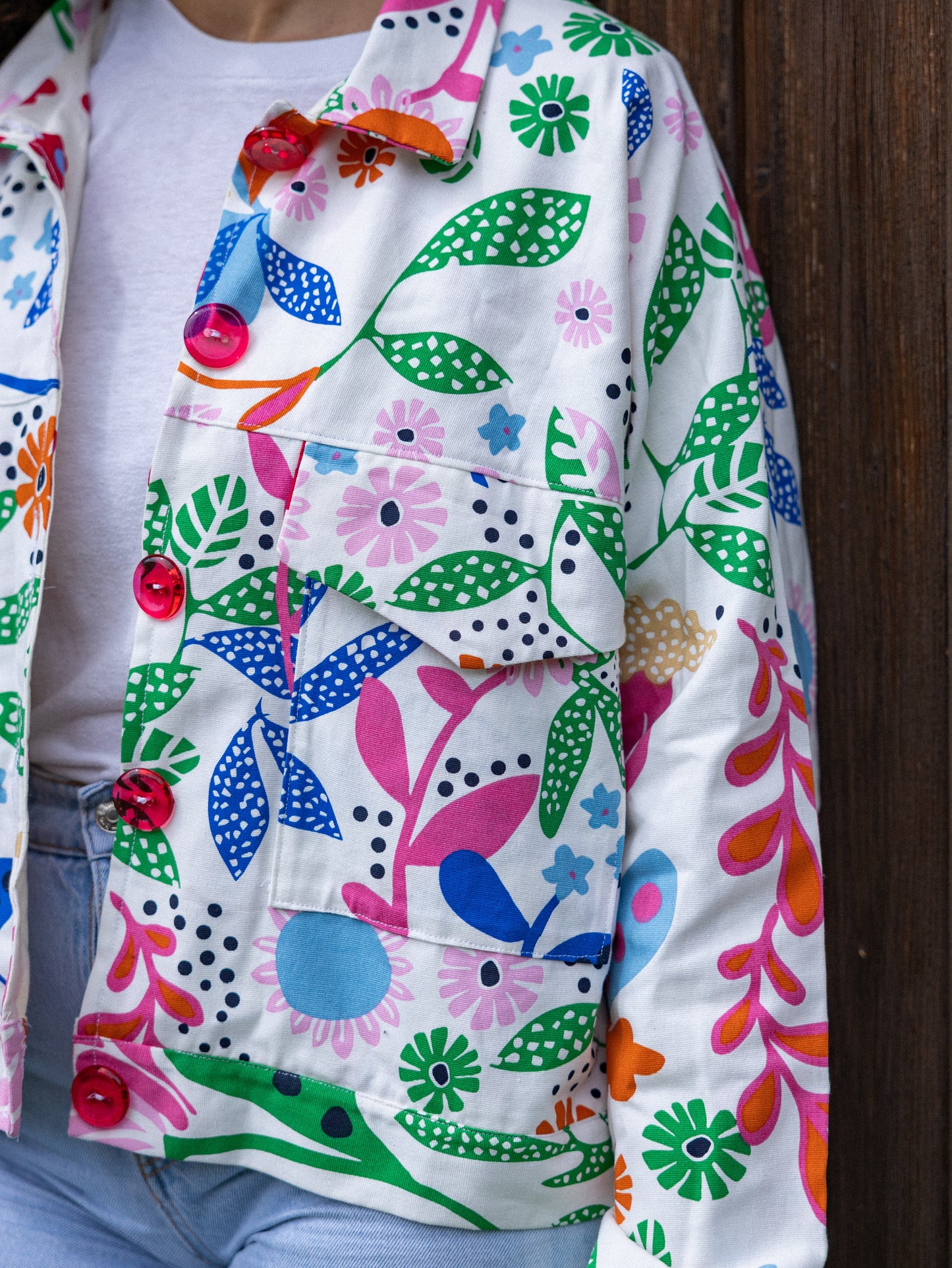 Veste droite oiseaux et fleurs