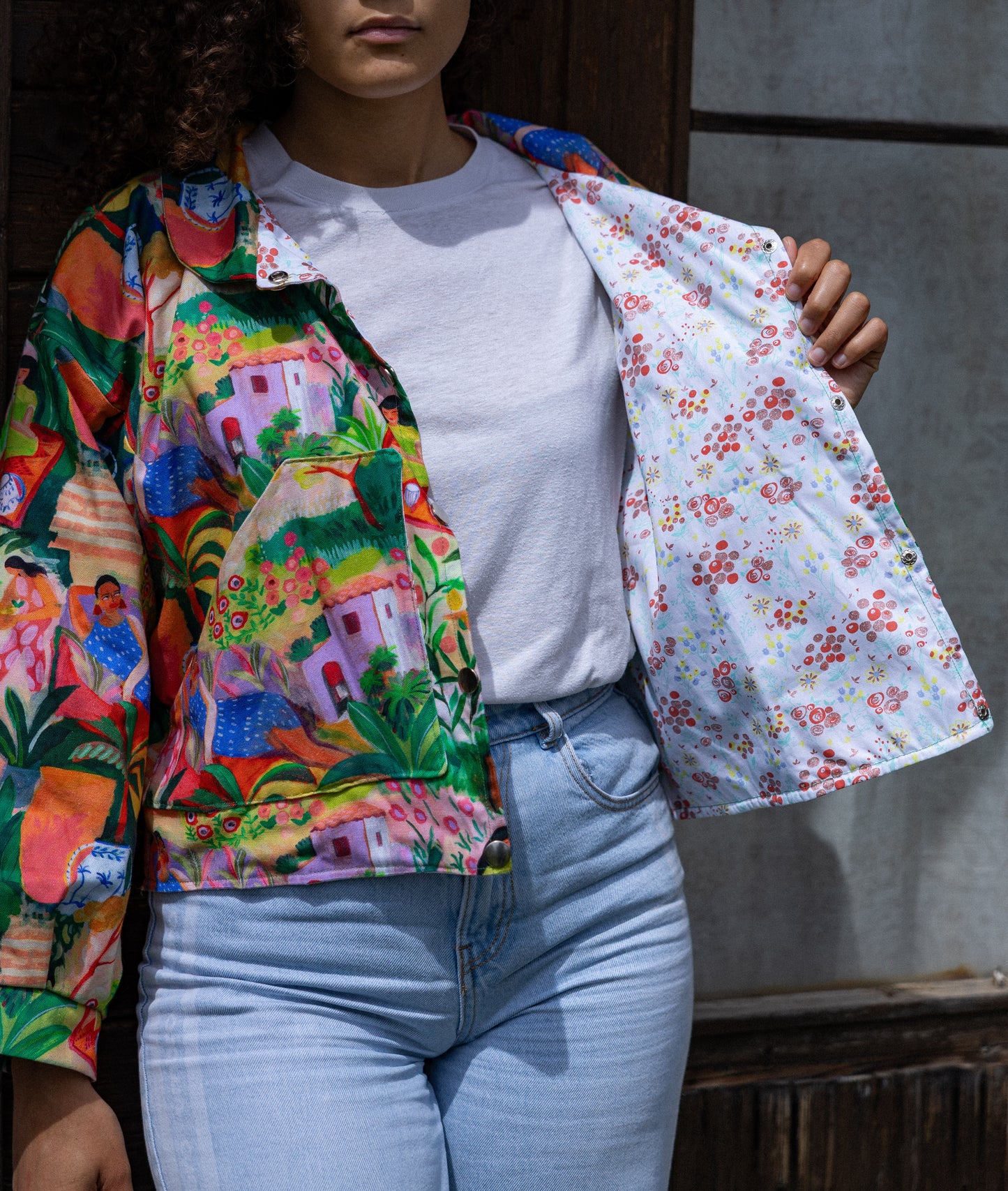 Veste blouson courte imprimé gauguin