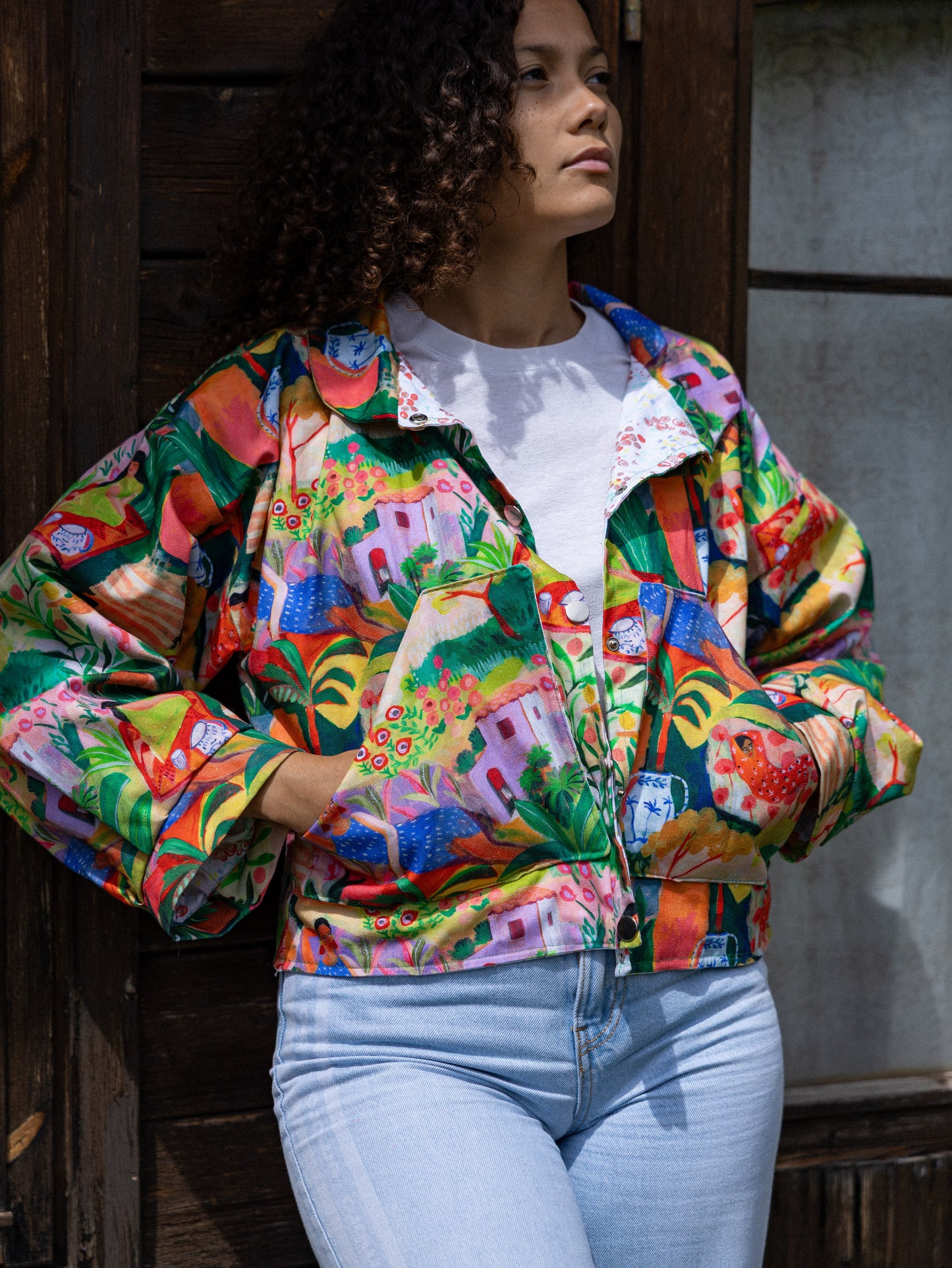 Veste blouson courte imprimé gauguin