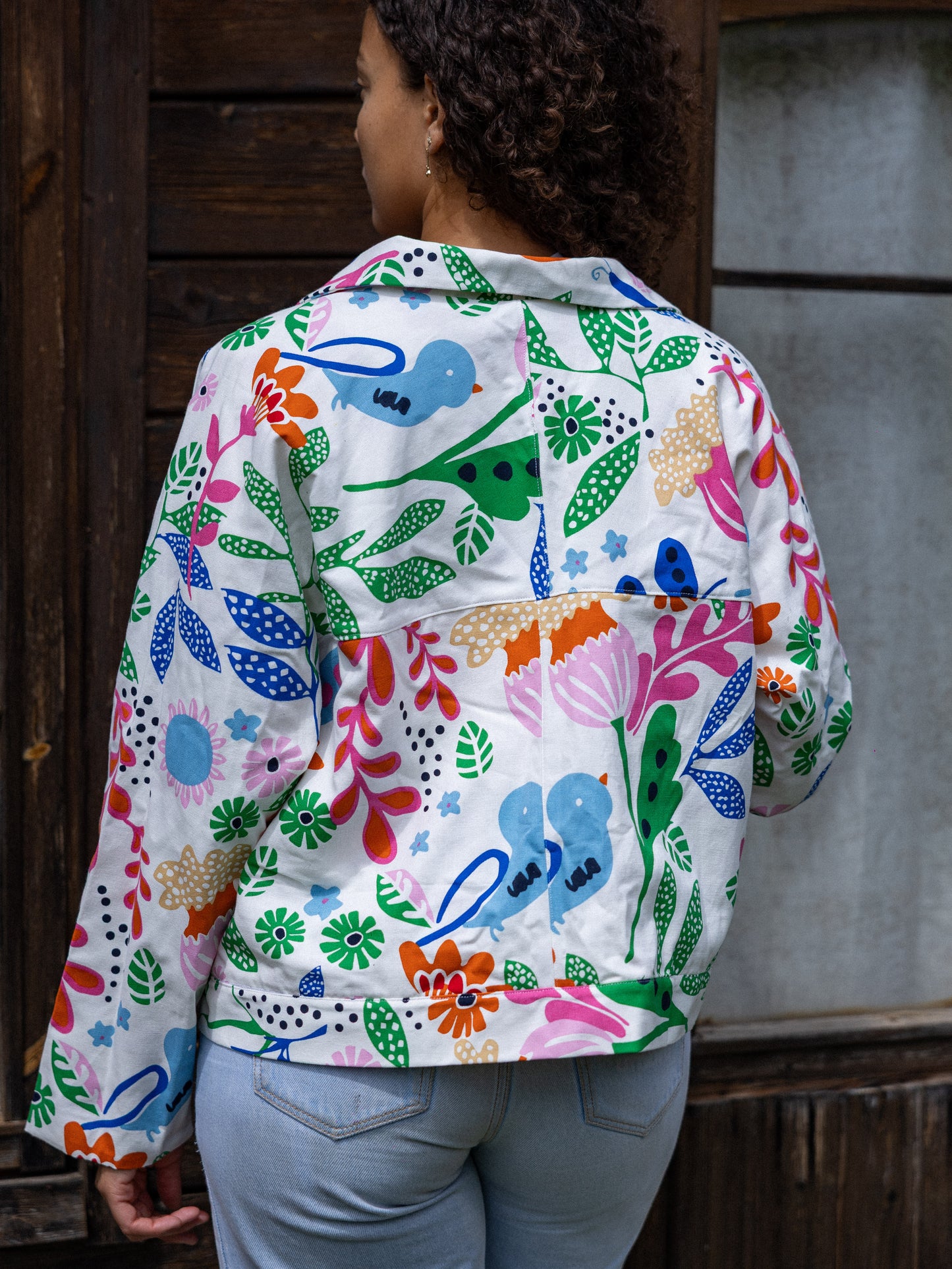 Veste droite oiseaux et fleurs