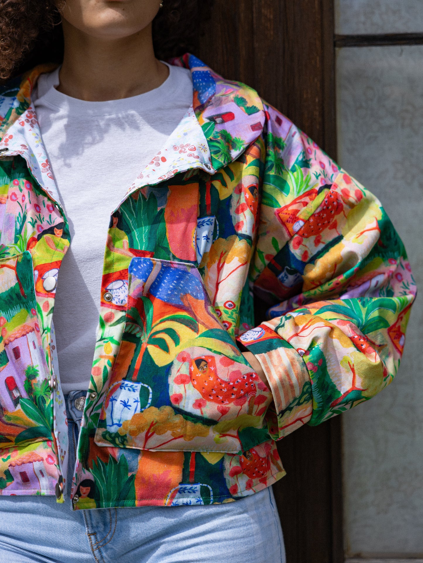 Veste blouson courte imprimé gauguin