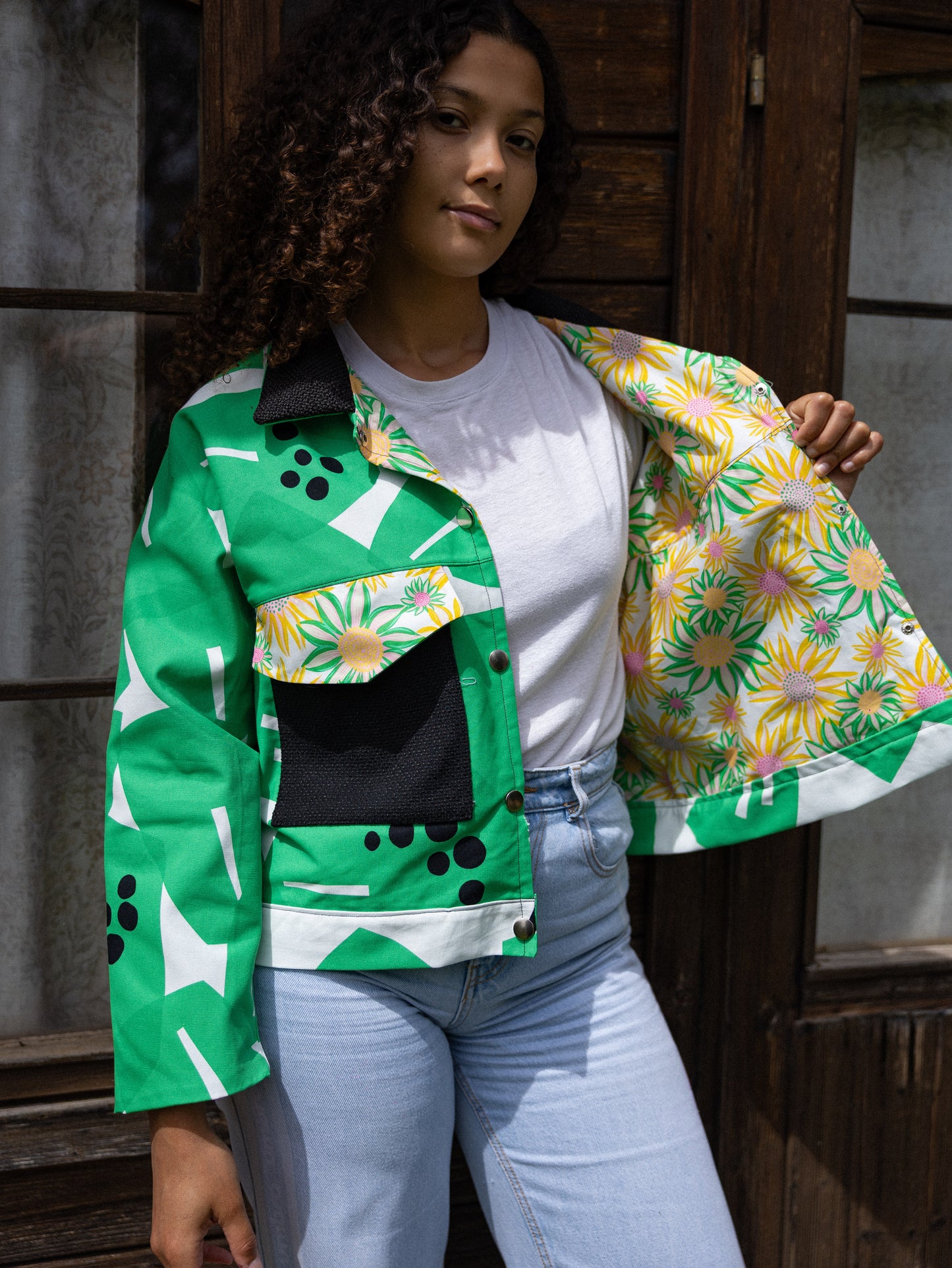 Veste droite feuillage vert