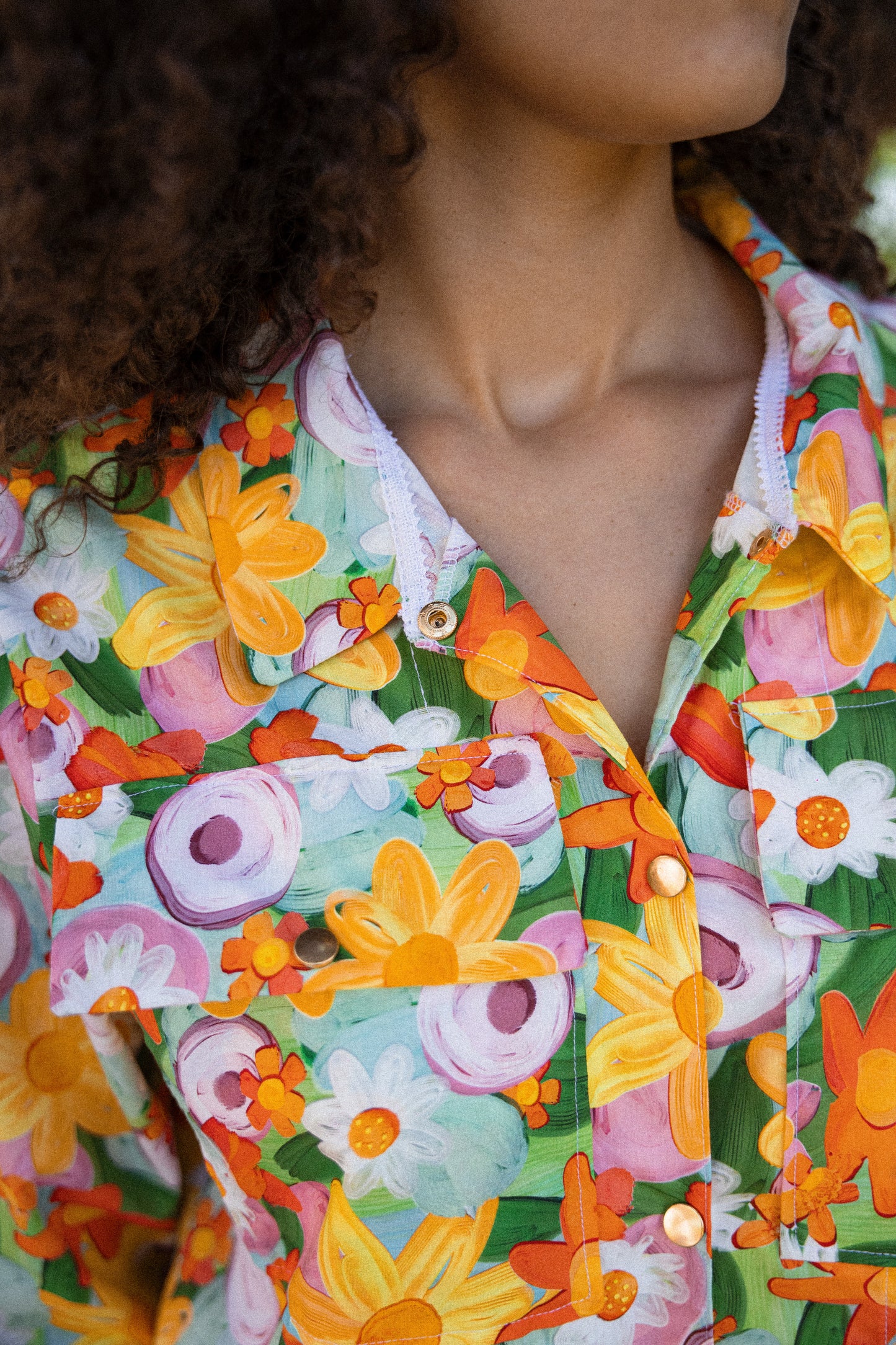 chemise crop courte manche 3/4 motif végétale