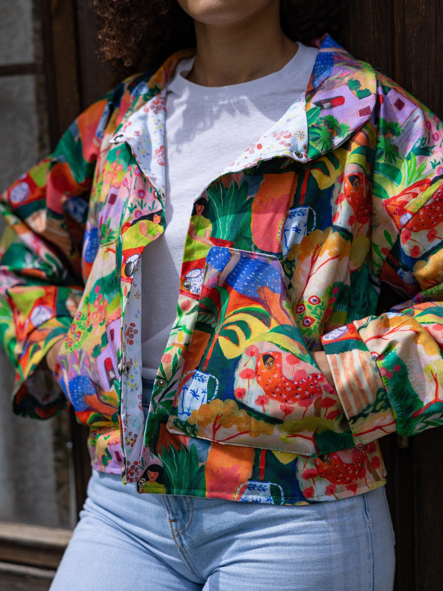 Veste blouson courte imprimé gauguin