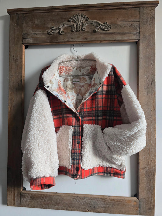 Veste blouson laine mélangée imprimé à carreaux