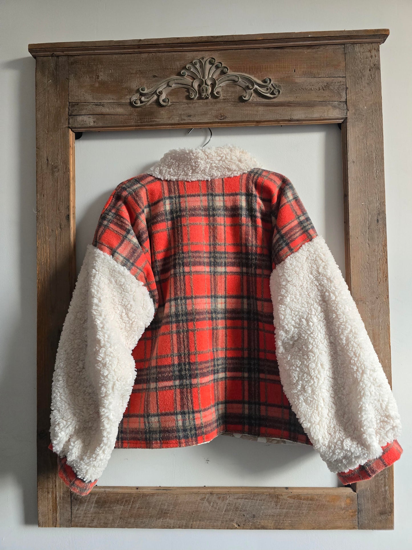 Veste blouson laine mélangée imprimé à carreaux