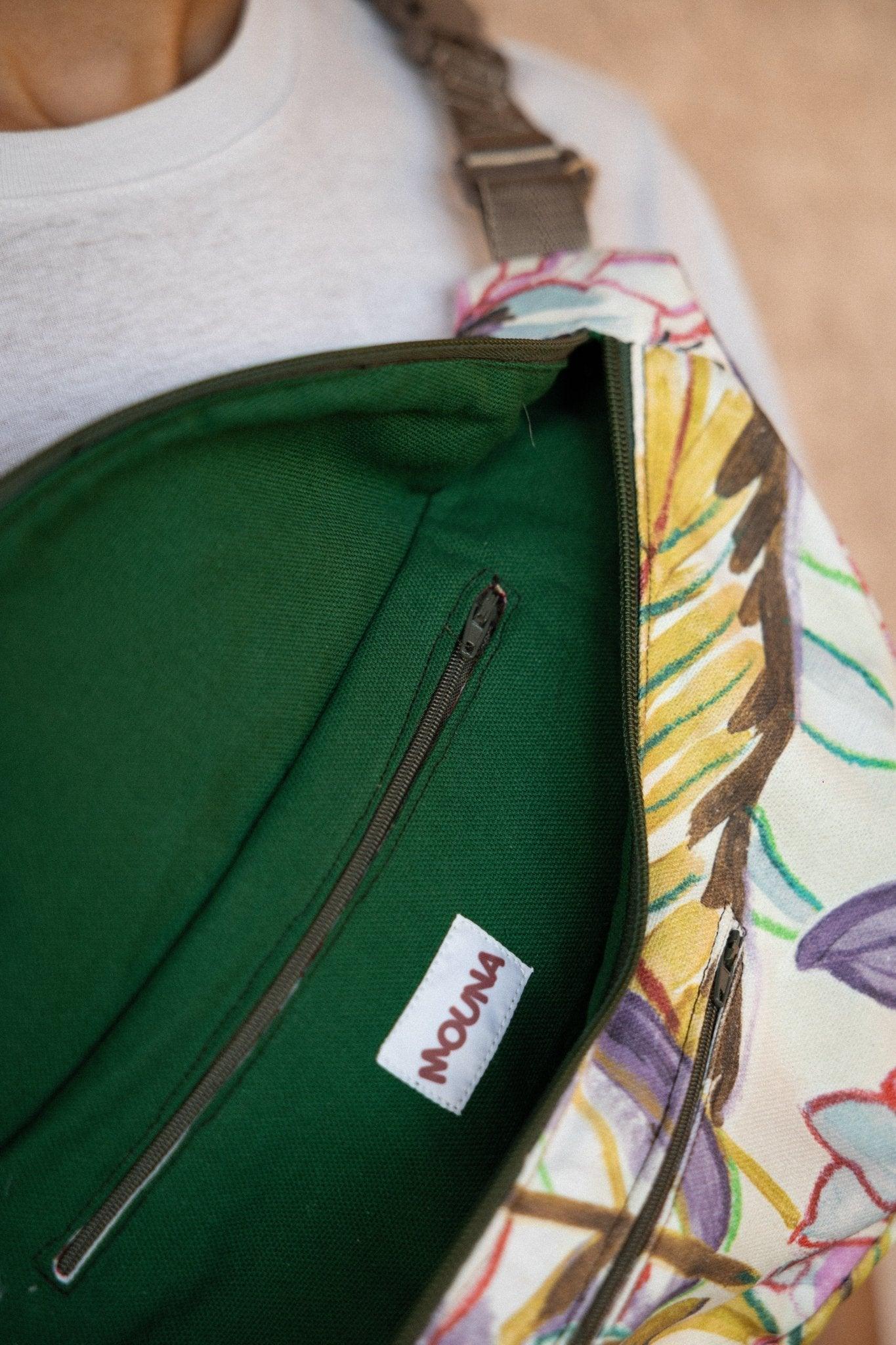 sac banane XL imprimé végétal - Mouna | Mode Éco-Responsable Vestes & Sacs Uniques, Faits Main