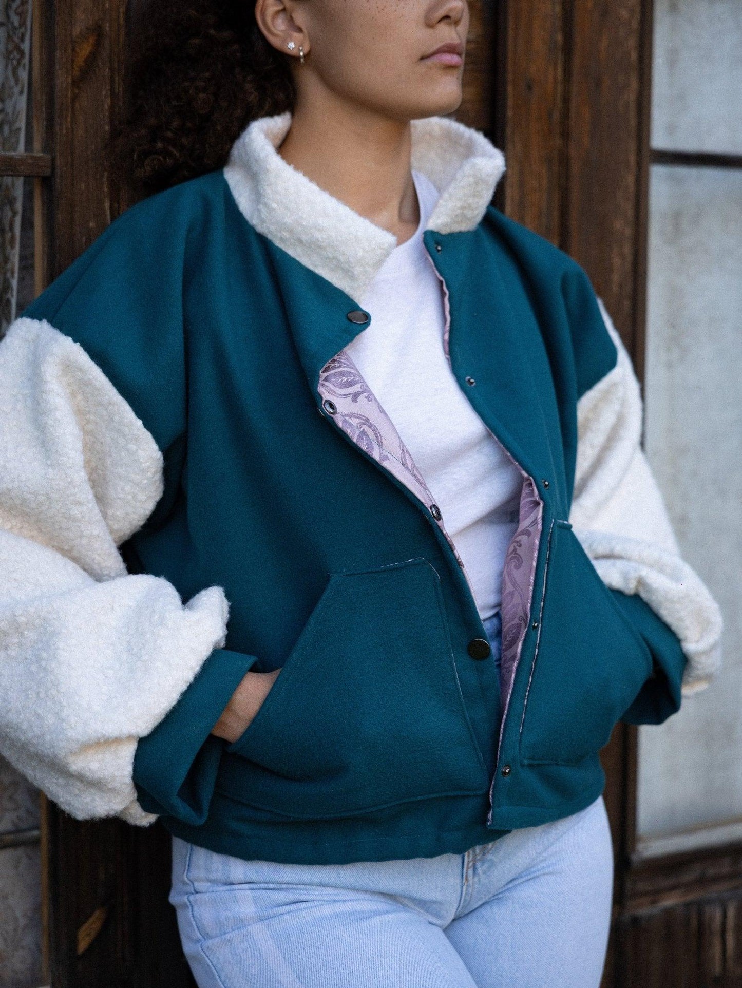 Veste blouson courte- caban - Mouna | Mode Éco-Responsable Vestes & Sacs Uniques, Faits Main