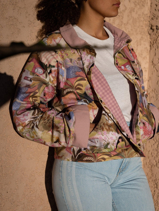 Veste blouson courte- Coton canvas - la sieste rose - Mouna | Mode Éco-Responsable Vestes & Sacs Uniques, Faits Main