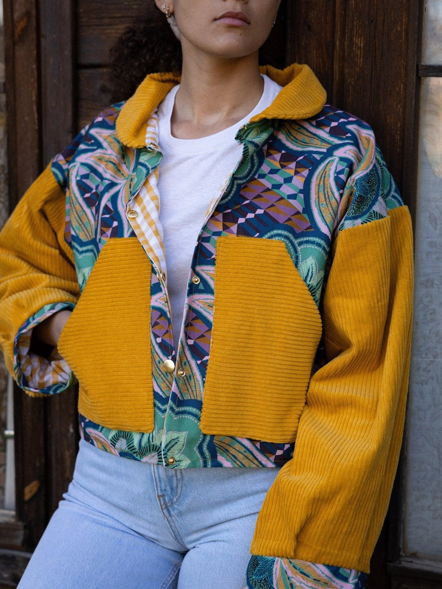 Veste blouson courte- Coton épais imprimé tropical - Mouna | Mode Éco-Responsable Vestes & Sacs Uniques, Faits Main
