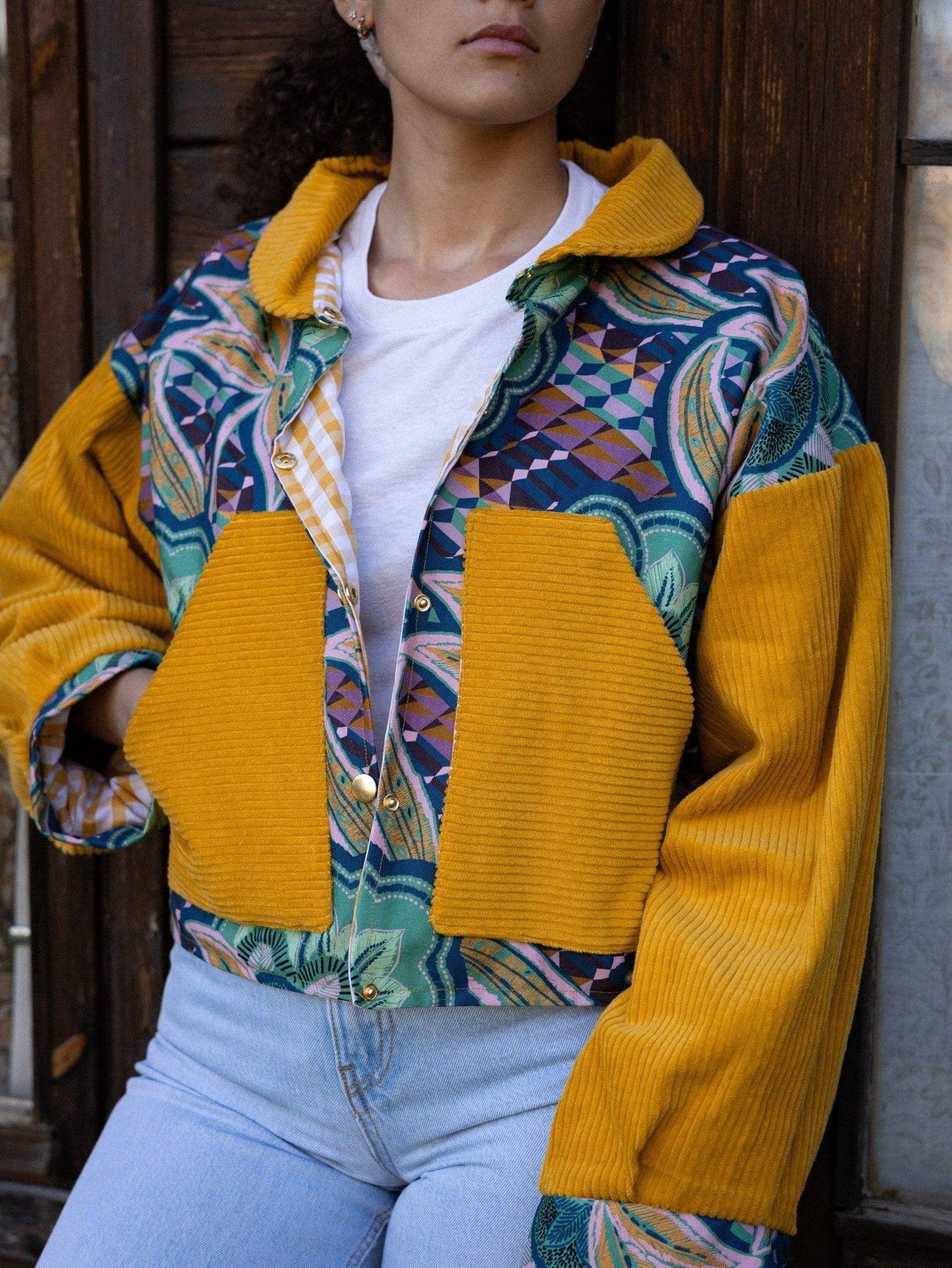 Veste blouson courte- Coton épais imprimé tropical - Mouna | Mode Éco-Responsable Vestes & Sacs Uniques, Faits Main