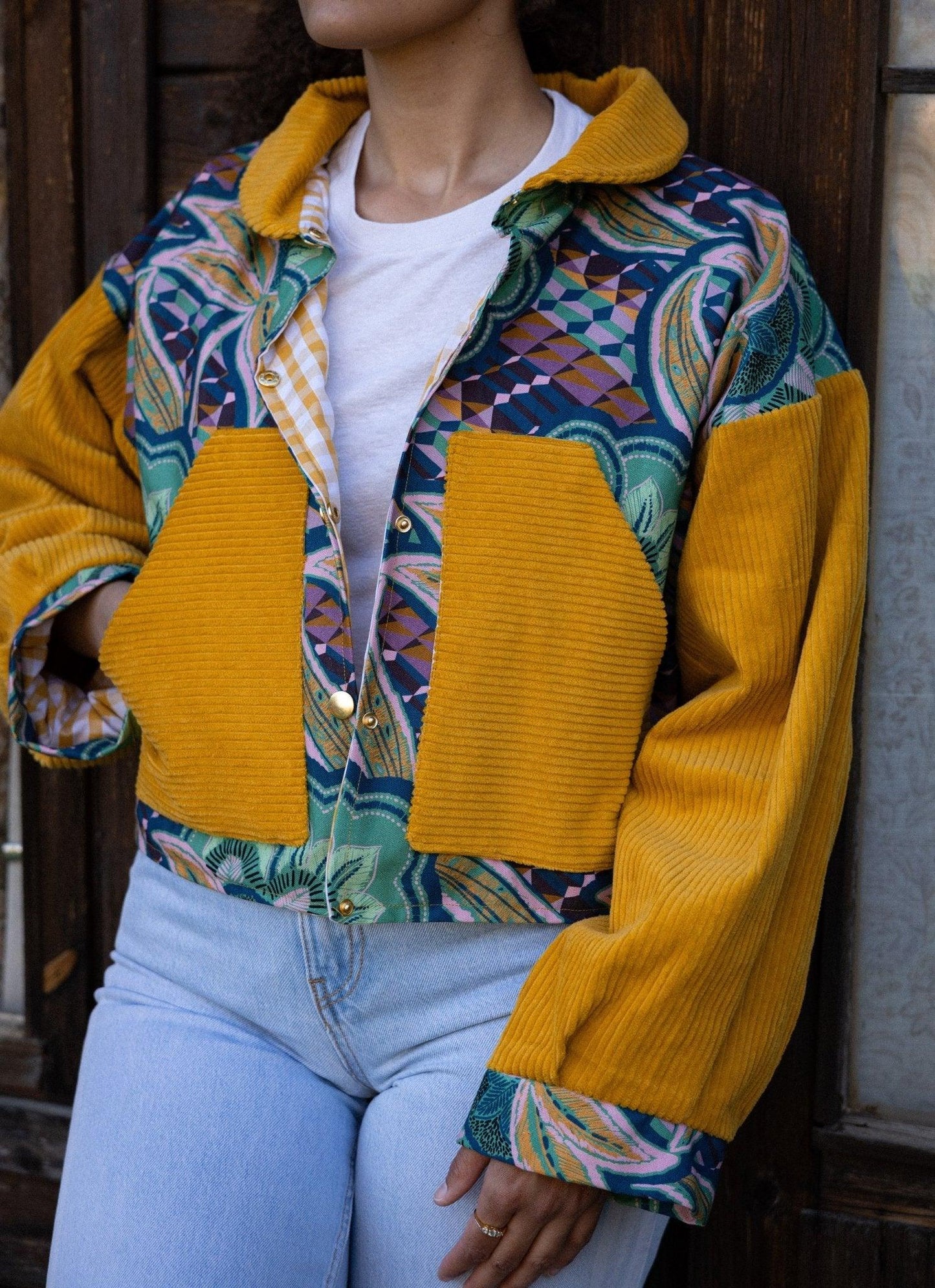 Veste blouson courte- Coton épais imprimé tropical - Mouna | Mode Éco-Responsable Vestes & Sacs Uniques, Faits Main