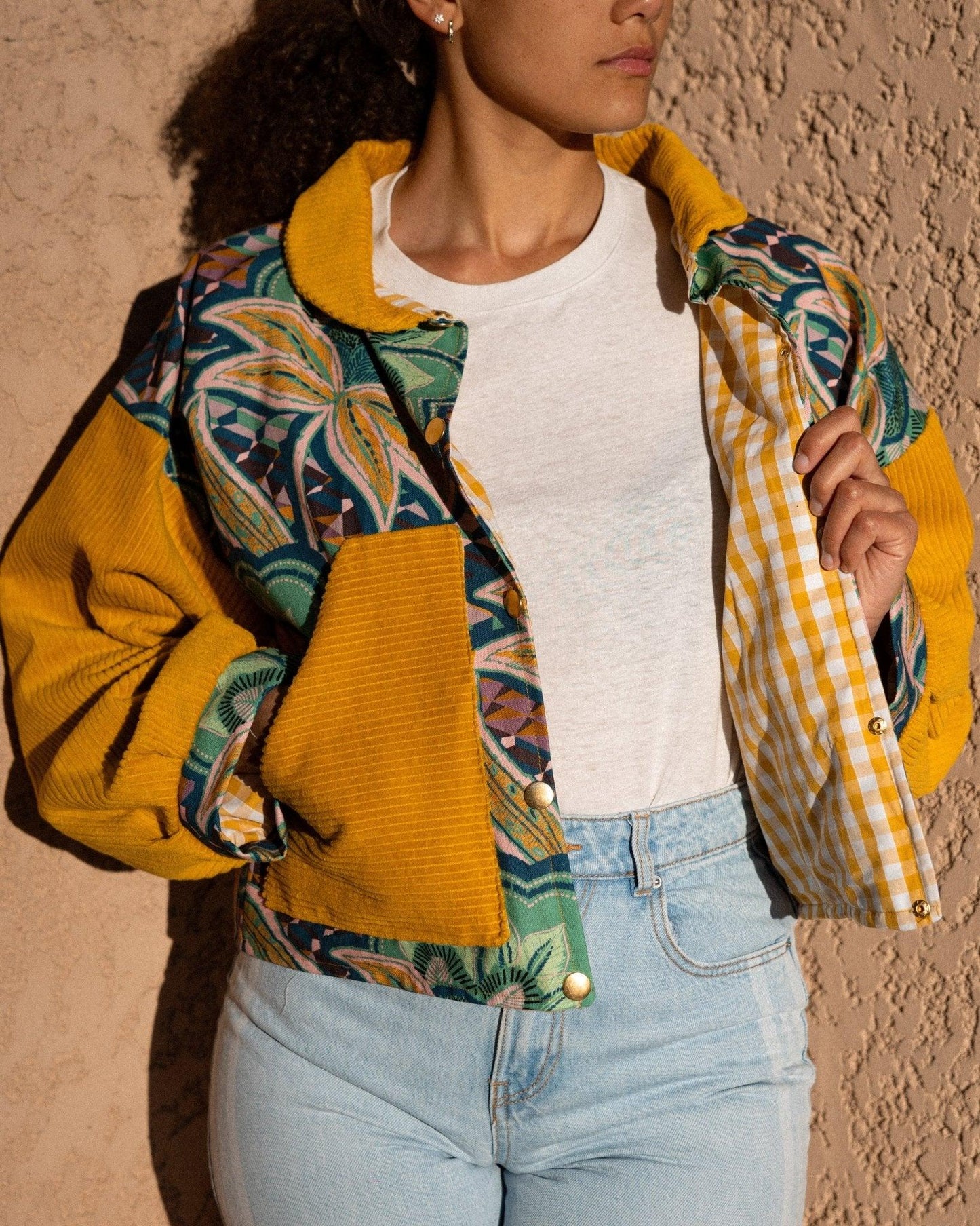 Veste blouson courte- Coton épais imprimé tropical - Mouna | Mode Éco-Responsable Vestes & Sacs Uniques, Faits Main