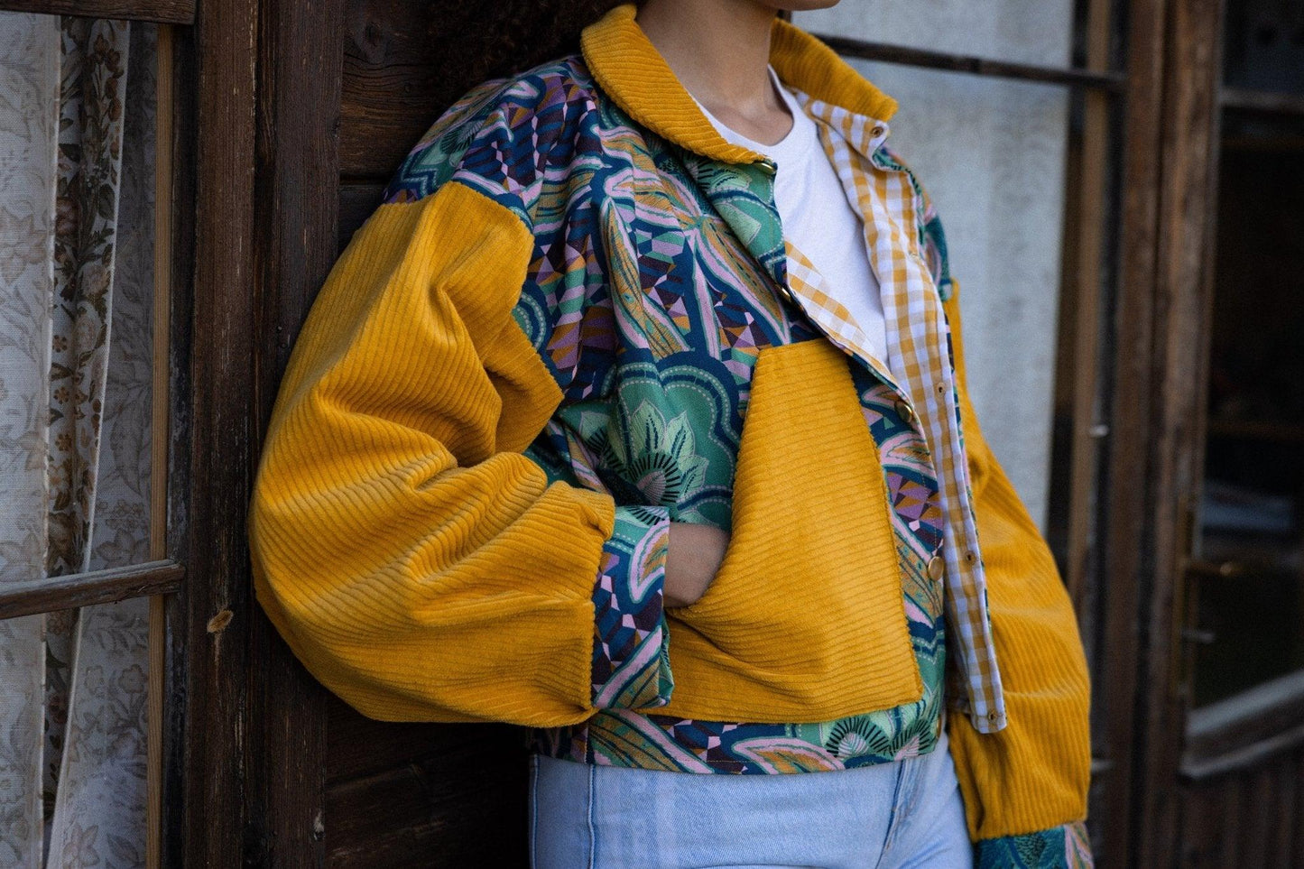 Veste blouson courte- Coton épais imprimé tropical - Mouna | Mode Éco-Responsable Vestes & Sacs Uniques, Faits Main