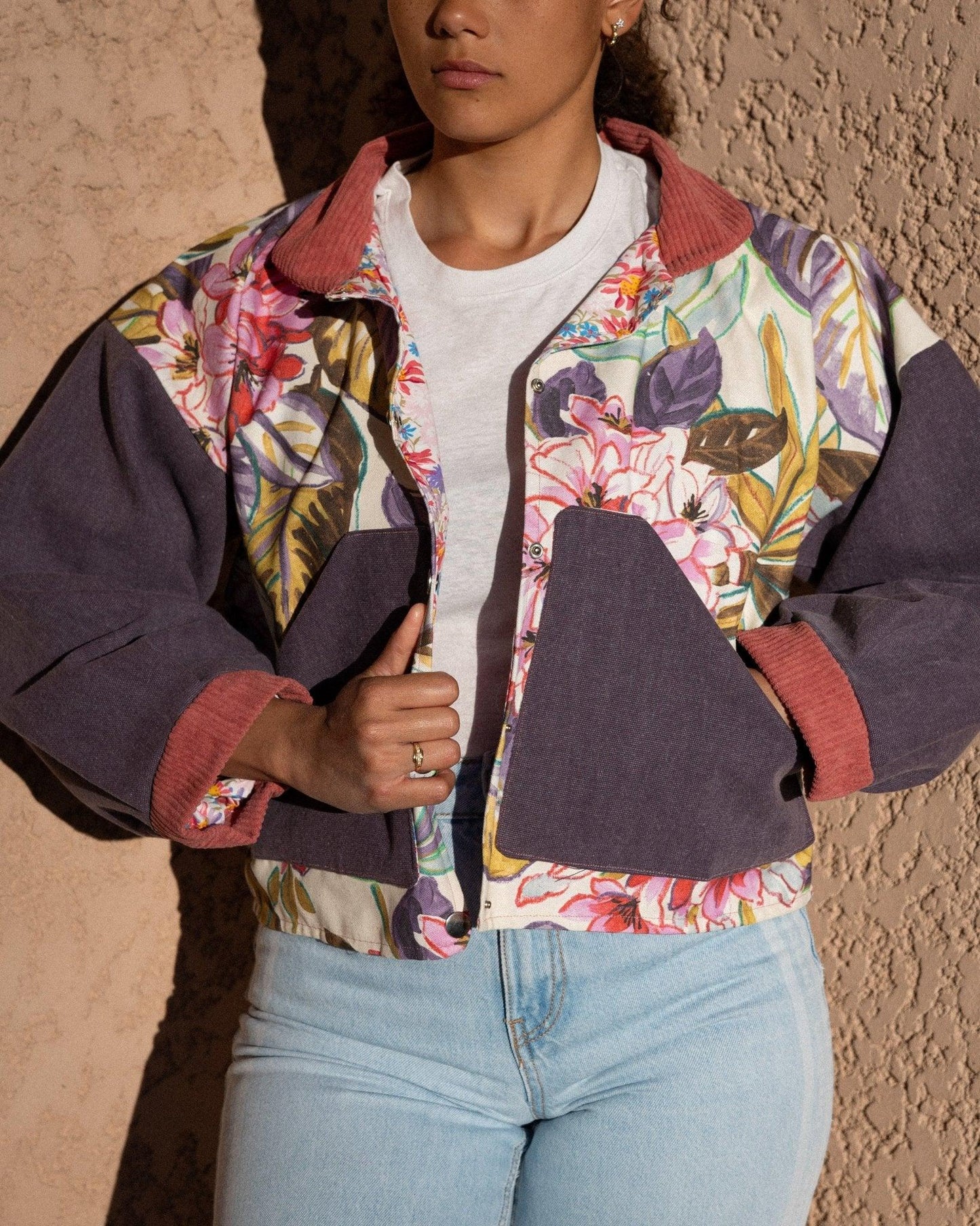 Veste blouson courte- Coton épais motifs floraux - Mouna | Mode Éco-Responsable Vestes & Sacs Uniques, Faits Main