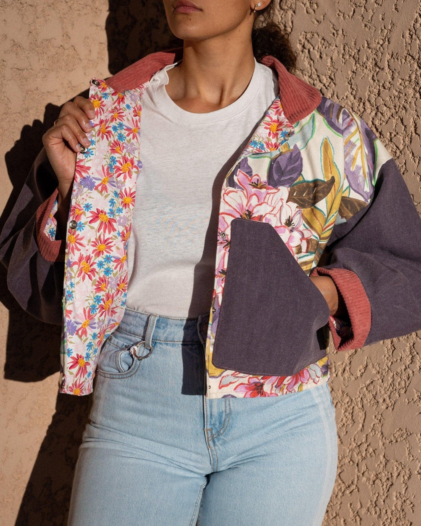 Veste blouson courte- Coton épais motifs floraux - Mouna | Mode Éco-Responsable Vestes & Sacs Uniques, Faits Main