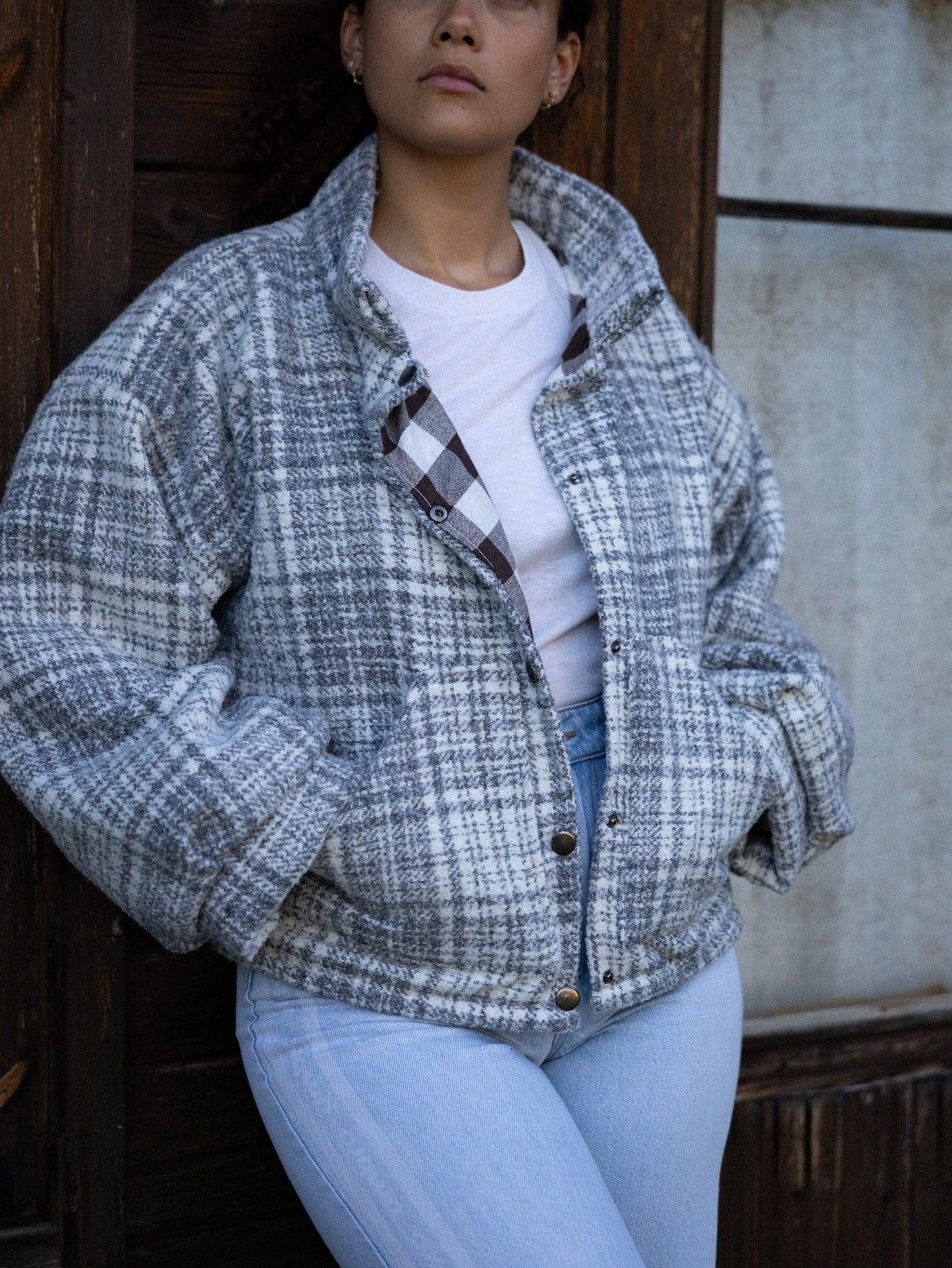 Veste blouson courte- lainage bouclette - Mouna | Mode Éco-Responsable Vestes & Sacs Uniques, Faits Main