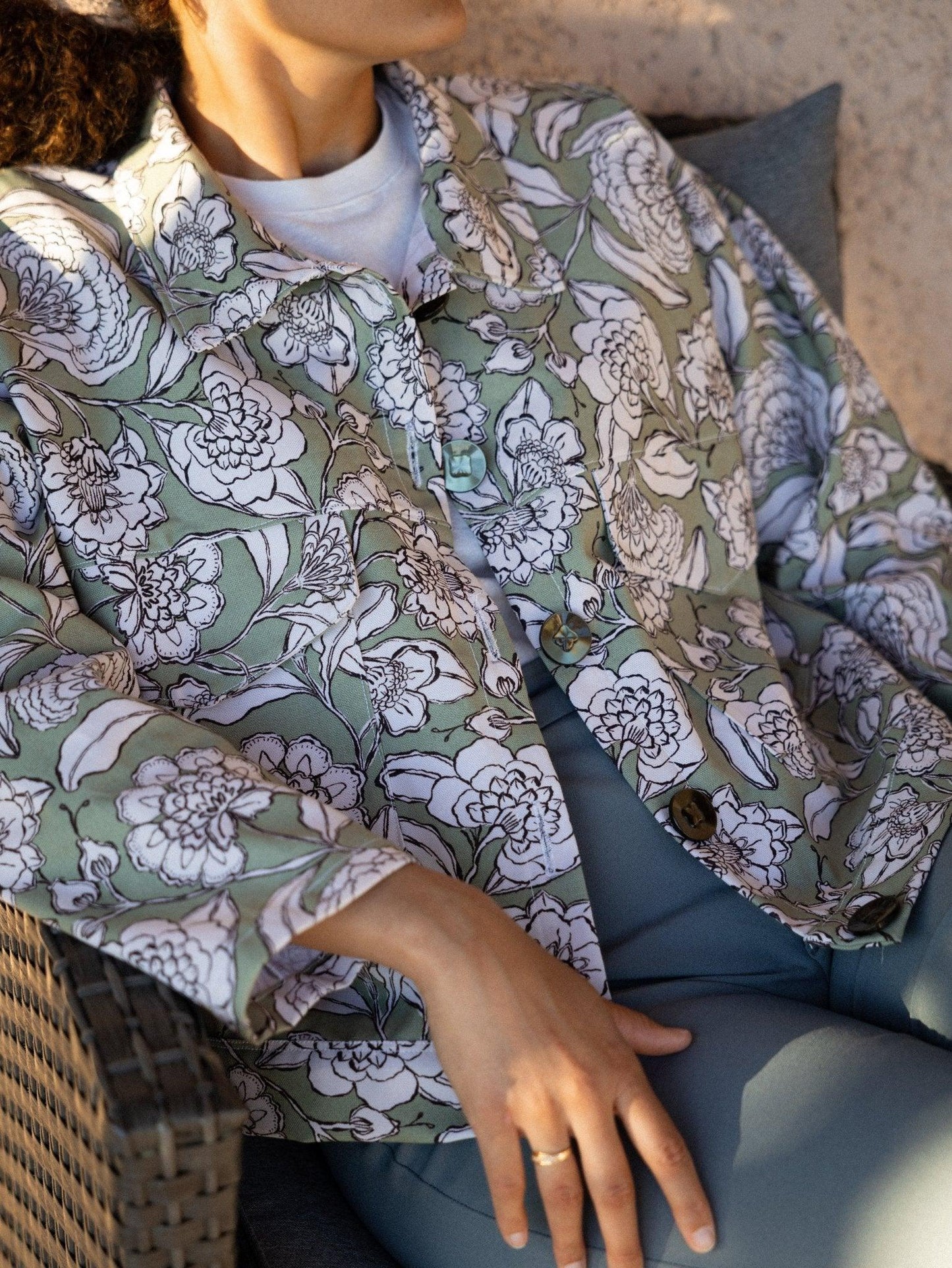 Veste Canvas Vert & Blanc Bohème Printemps Été - Mouna | Mode Éco-Responsable Vestes & Sacs Uniques, Faits Main