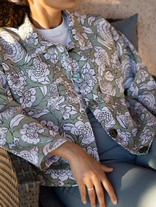 Veste Canvas Vert & Blanc Bohème Printemps Été - Mouna | Mode Éco-Responsable Vestes & Sacs Uniques, Faits Main