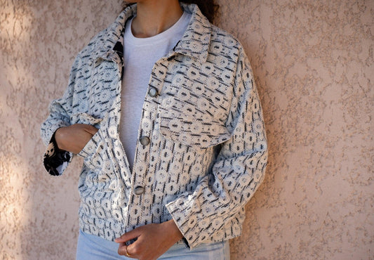 Veste droite Jacquard Motif Rond & Lurex - Mouna | Mode Éco-Responsable Vestes & Sacs Uniques, Faits Main