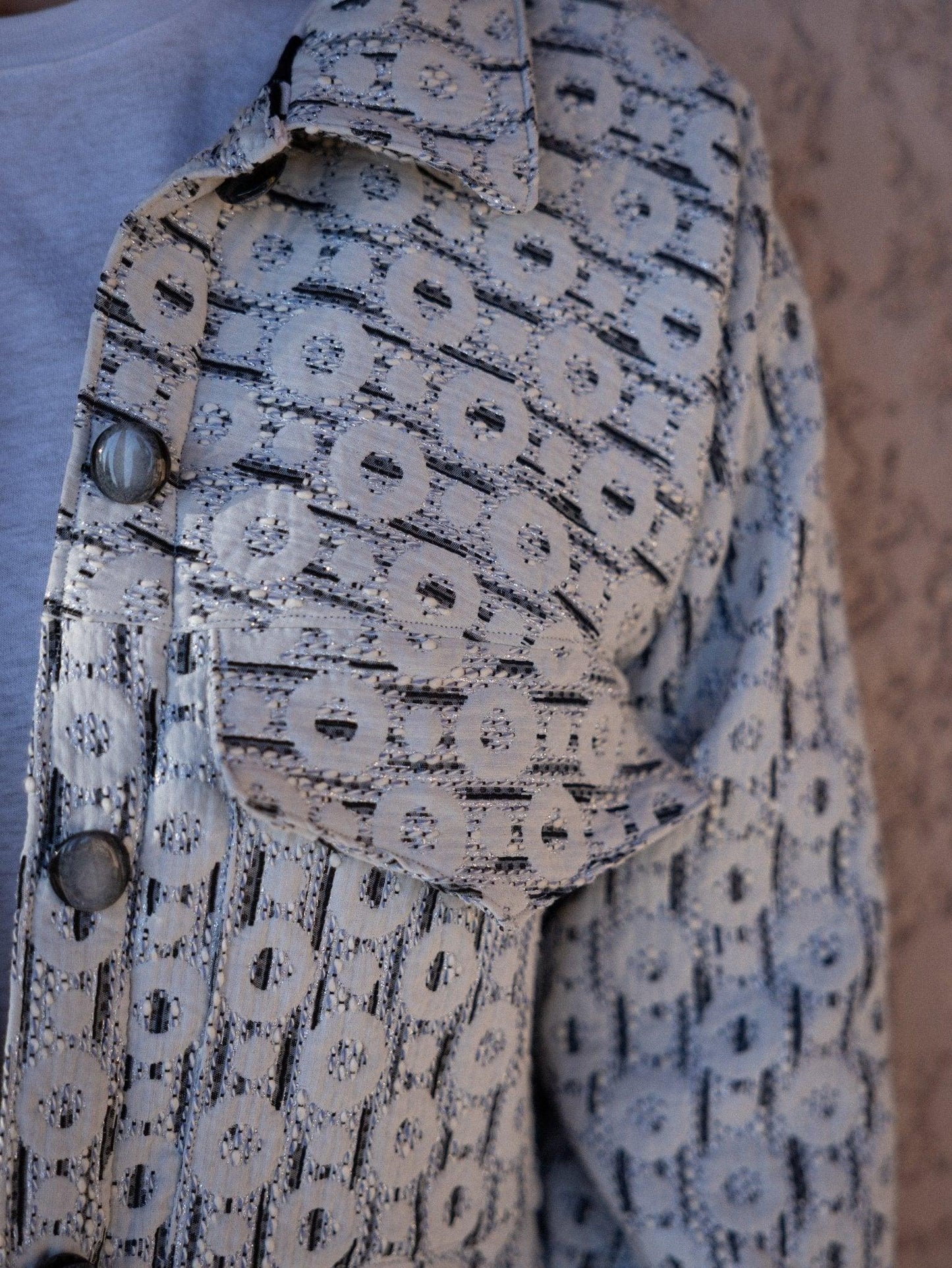 Veste droite Jacquard Motif Rond & Lurex - Mouna | Mode Éco-Responsable Vestes & Sacs Uniques, Faits Main