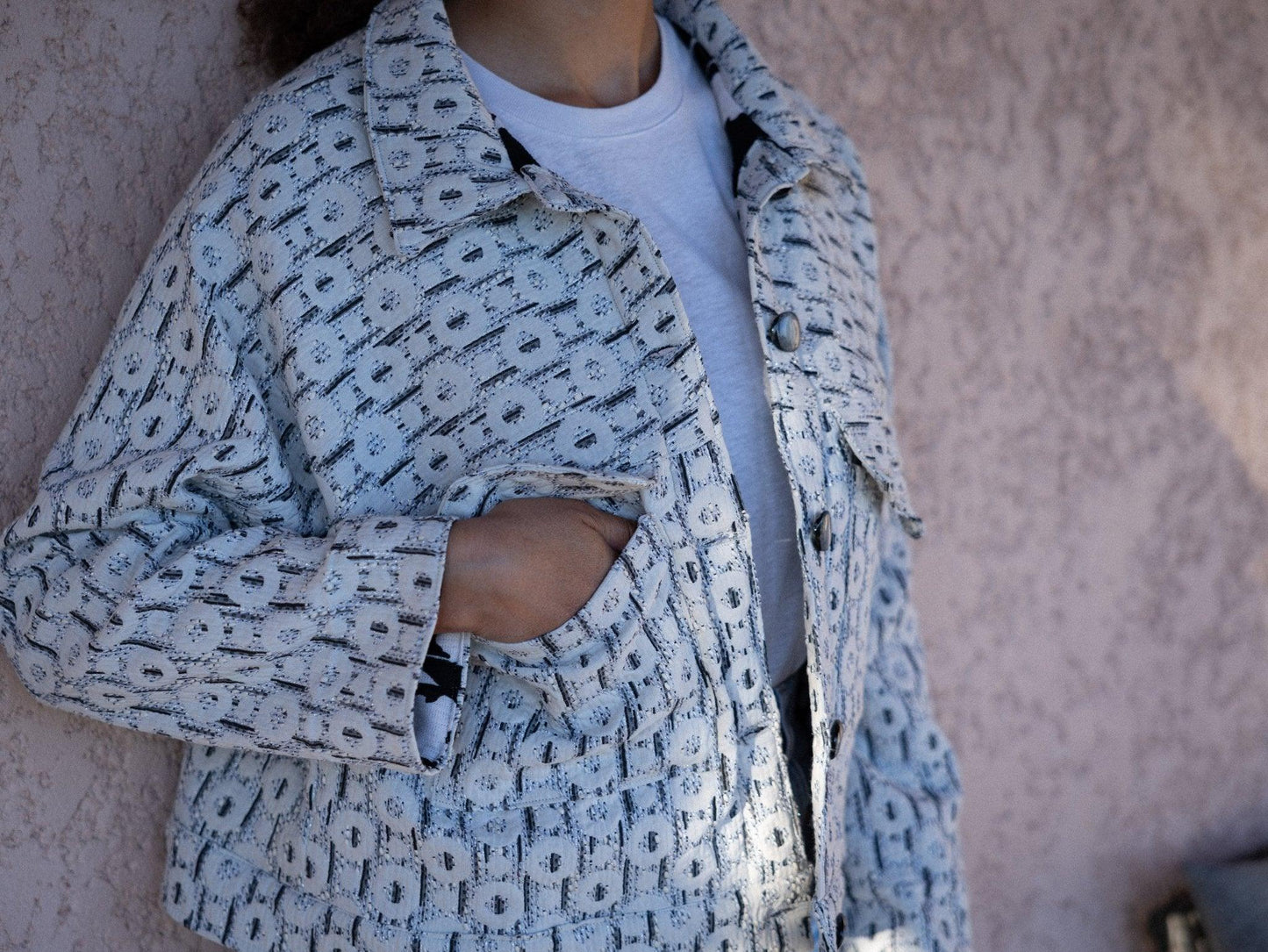 Veste droite Jacquard Motif Rond & Lurex - Mouna | Mode Éco-Responsable Vestes & Sacs Uniques, Faits Main