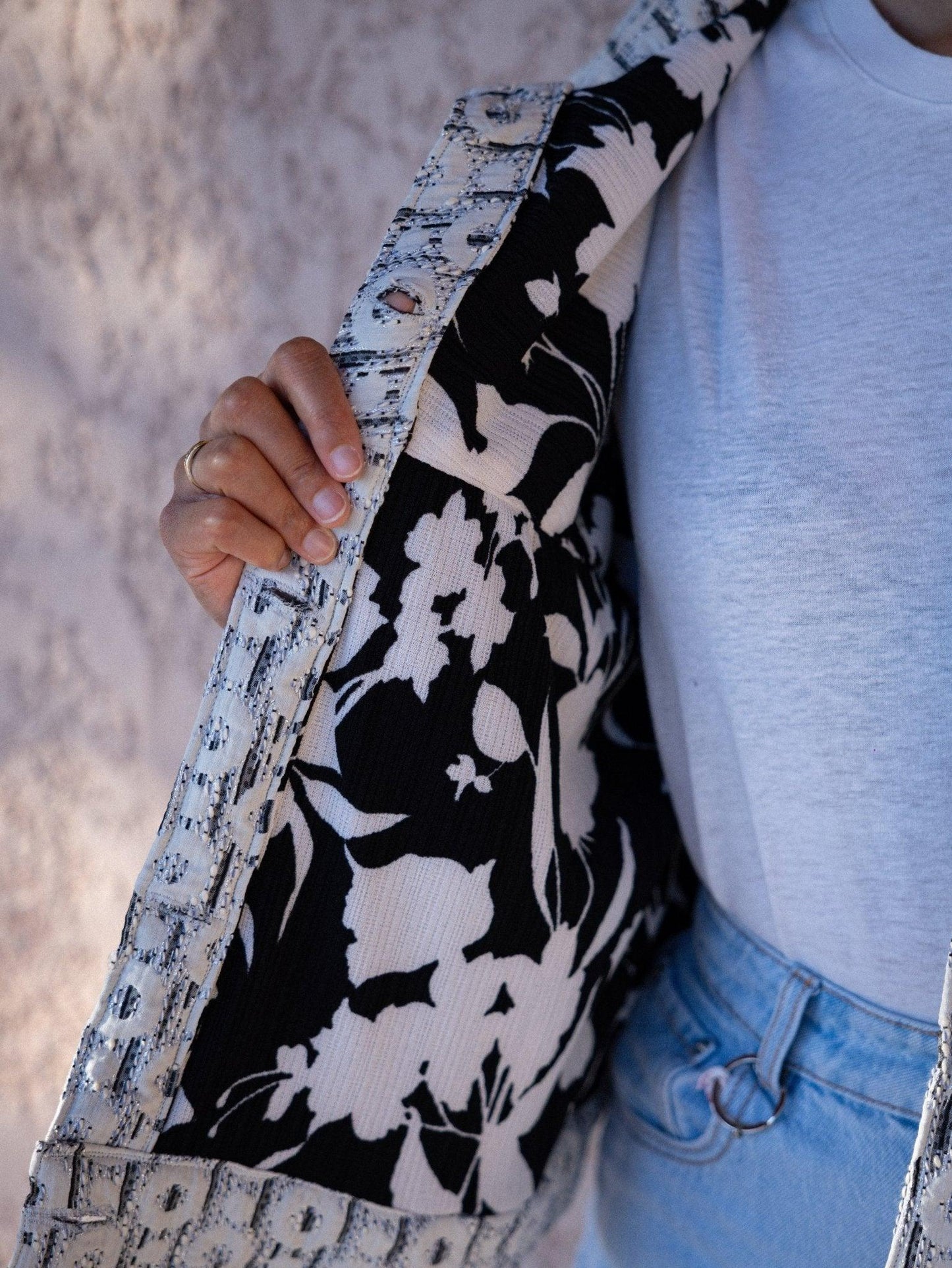 Veste droite Jacquard Motif Rond & Lurex - Mouna | Mode Éco-Responsable Vestes & Sacs Uniques, Faits Main