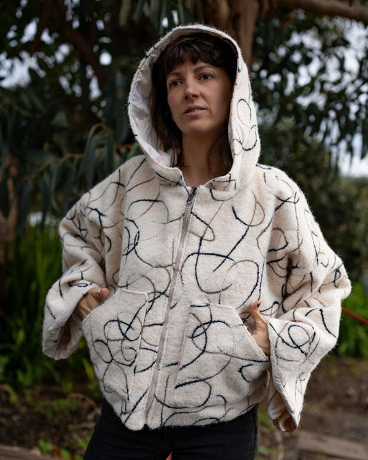 VESTE BLOUSON RÉVERSIBLE À CAPUCHE LAINAGE TEXTURÉ