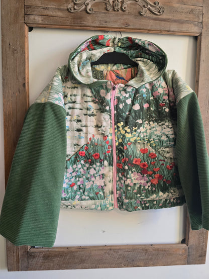 VESTE BLOUSON À CAPUCHE MATELASSÉ IMPRIME PRAIRIE