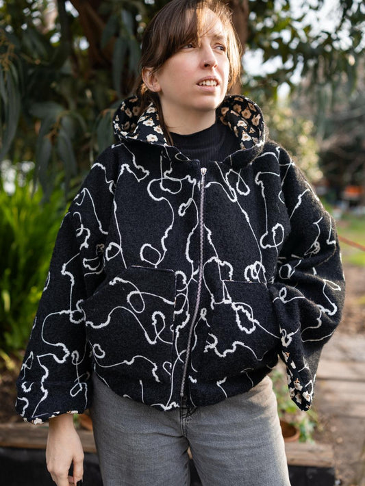 VESTE BLOUSON À CAPUCHE LAINAGE TEXTURÉ