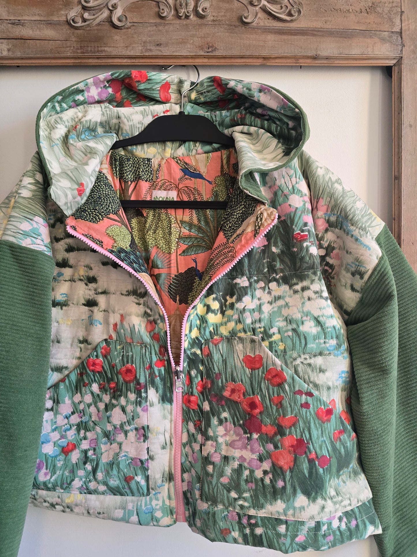 VESTE BLOUSON À CAPUCHE MATELASSÉ IMPRIME PRAIRIE