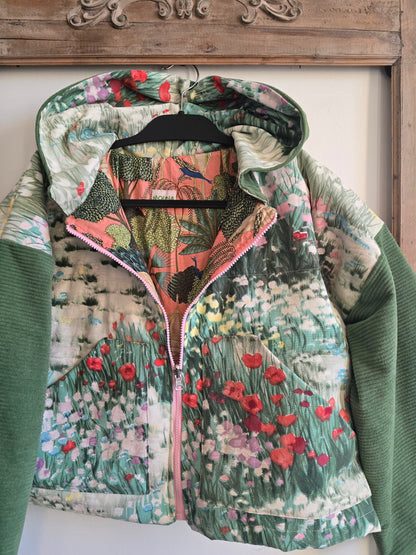 VESTE BLOUSON À CAPUCHE MATELASSÉ IMPRIME PRAIRIE
