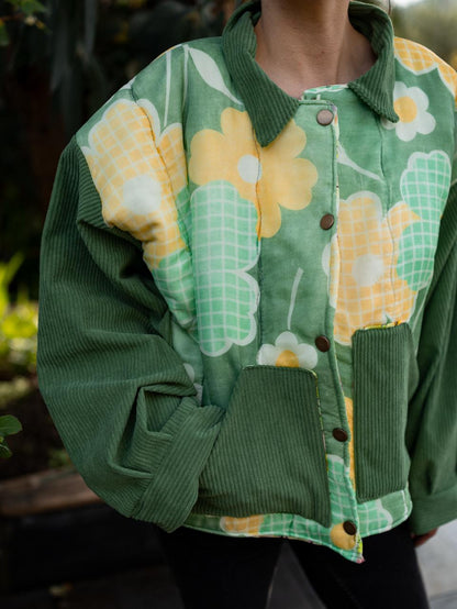 VESTE BLOUSON DOUDOUNE MATELASSÉE IMPRIMÉ GRANDES FLEURS - VINTAGE